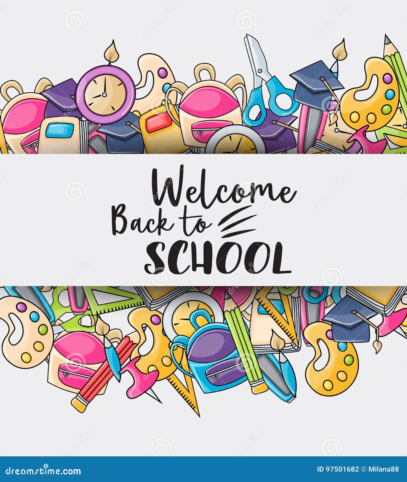 Welcome Back To School Doodle Clip Art Stock Vector Illustration