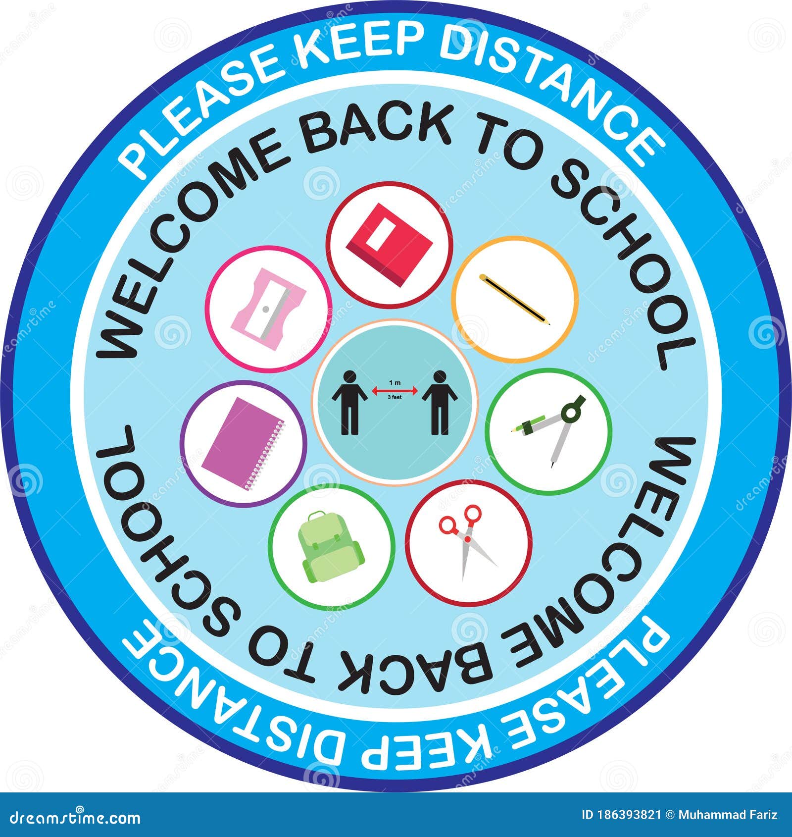 Welcome Back To School Keep Your Distance Round Vector Illustration Sign For Post Covid 19 Coronavirus Pandemic Covid19 Stock Vector Illustration Of Reopen Normal