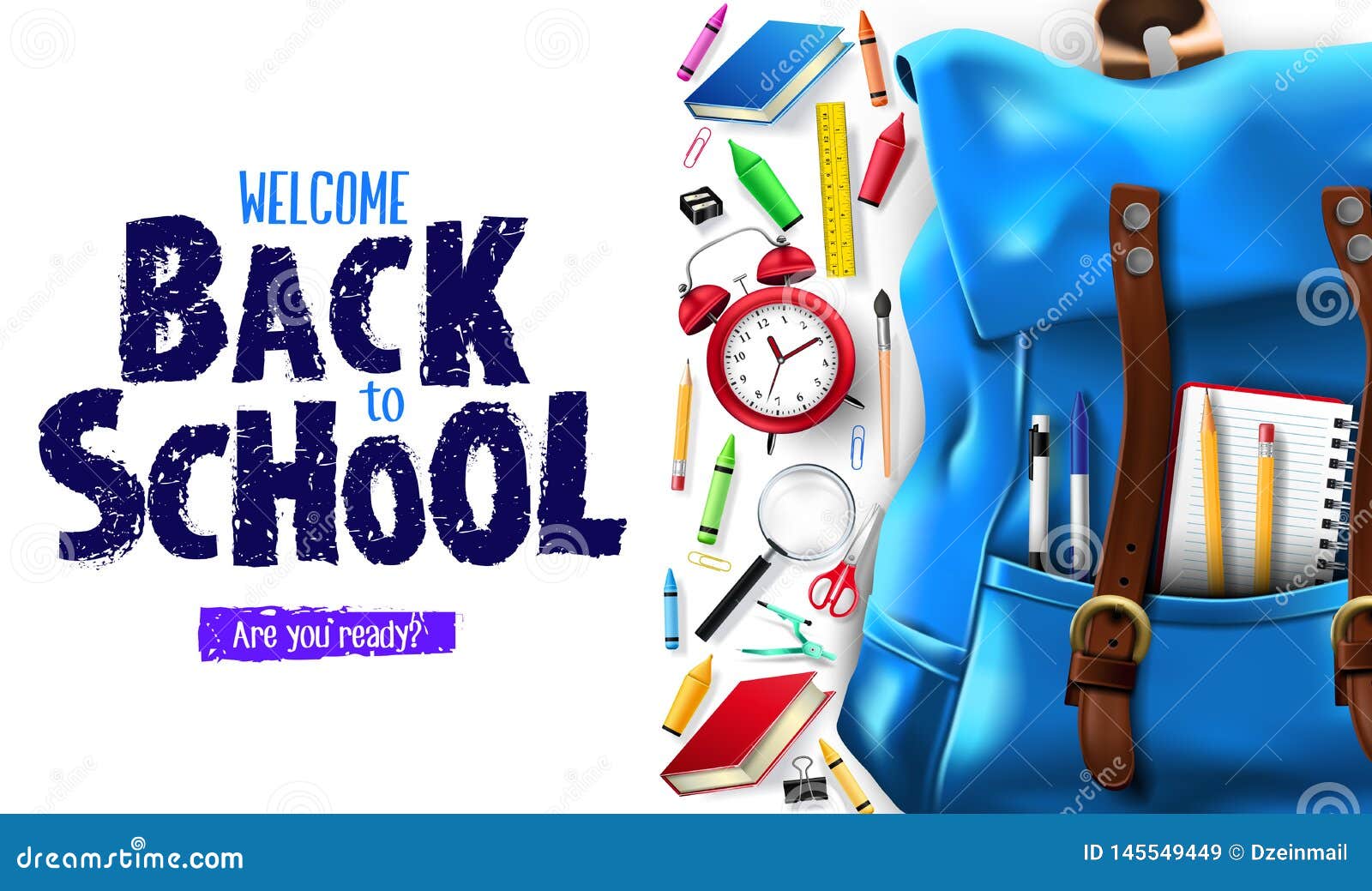 Welcome Back To School Lettering In White Background Banner Stock Vector Illustration Of Items Eps10