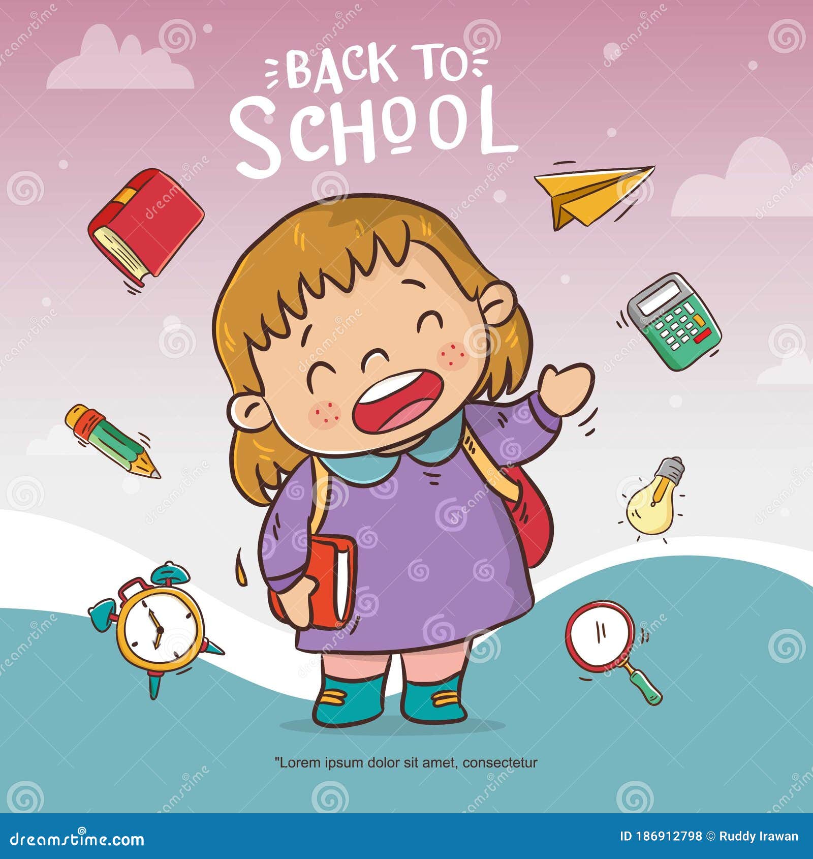 Welcome Back To School Poster With Cute Girl Cartoon Stock Vector Illustration Of Kindergarten Girl