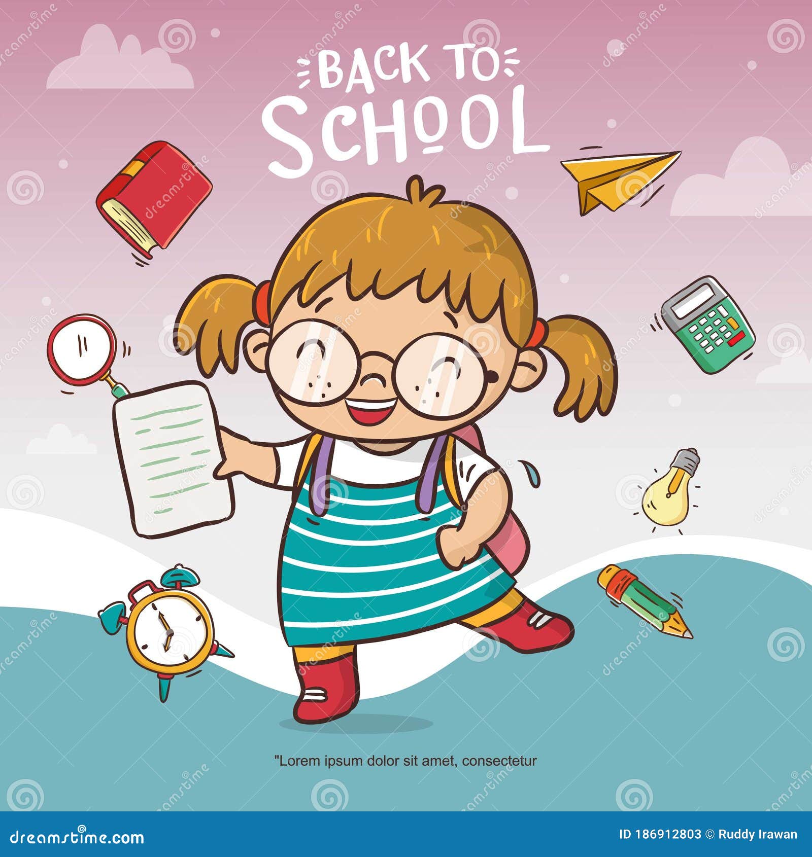 Welcome Back To School Poster With Cute Girl Cartoon Stock Vector Illustration Of Avatar People