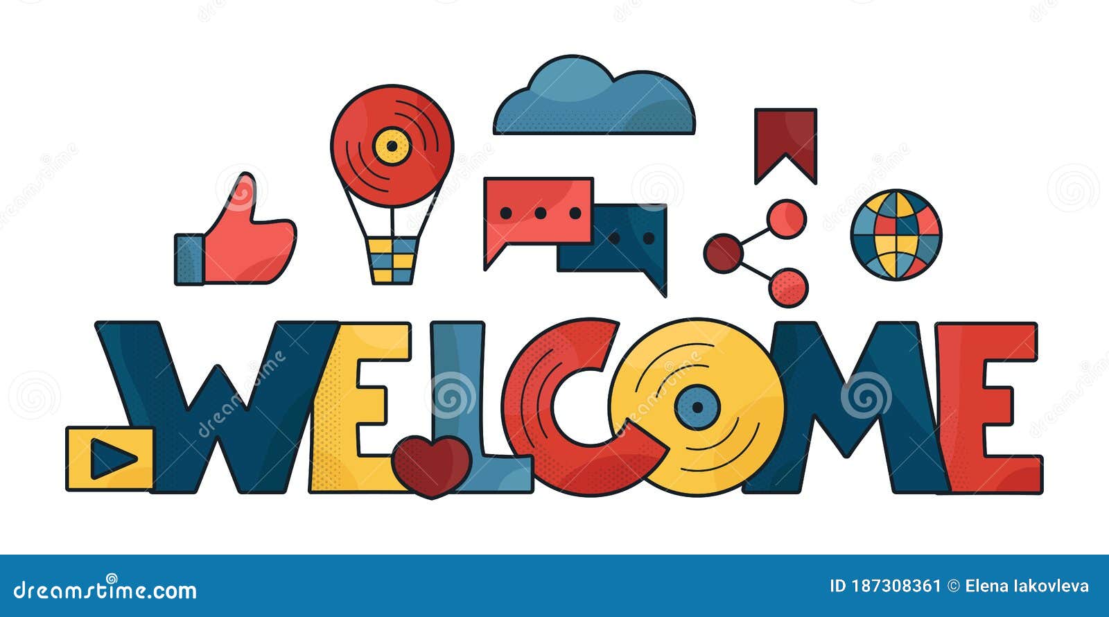 Welcome Banner. Bright Multi-colored Welcome Sign on White Background with  Social Media Icons. Team Work. Online Community Stock Vector - Illustration  of join, meeting: 187308361