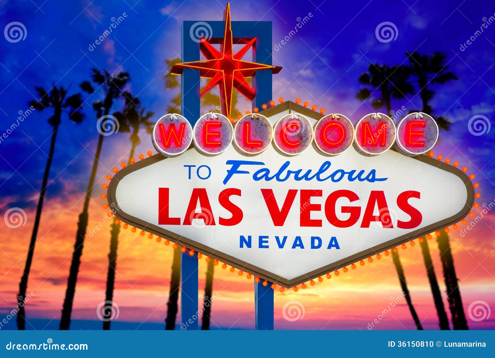 welcome fabulous las vegas sign sunset palm trees nevada