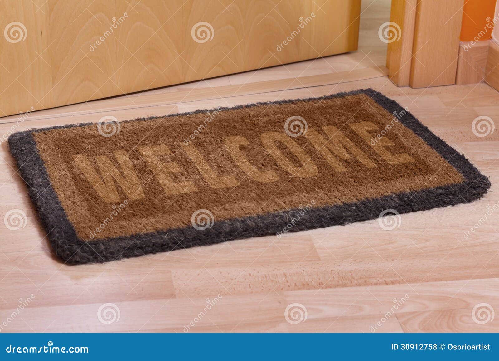 Welcome Home Doormat With Open Door Stock Photo - Image of greeting ...