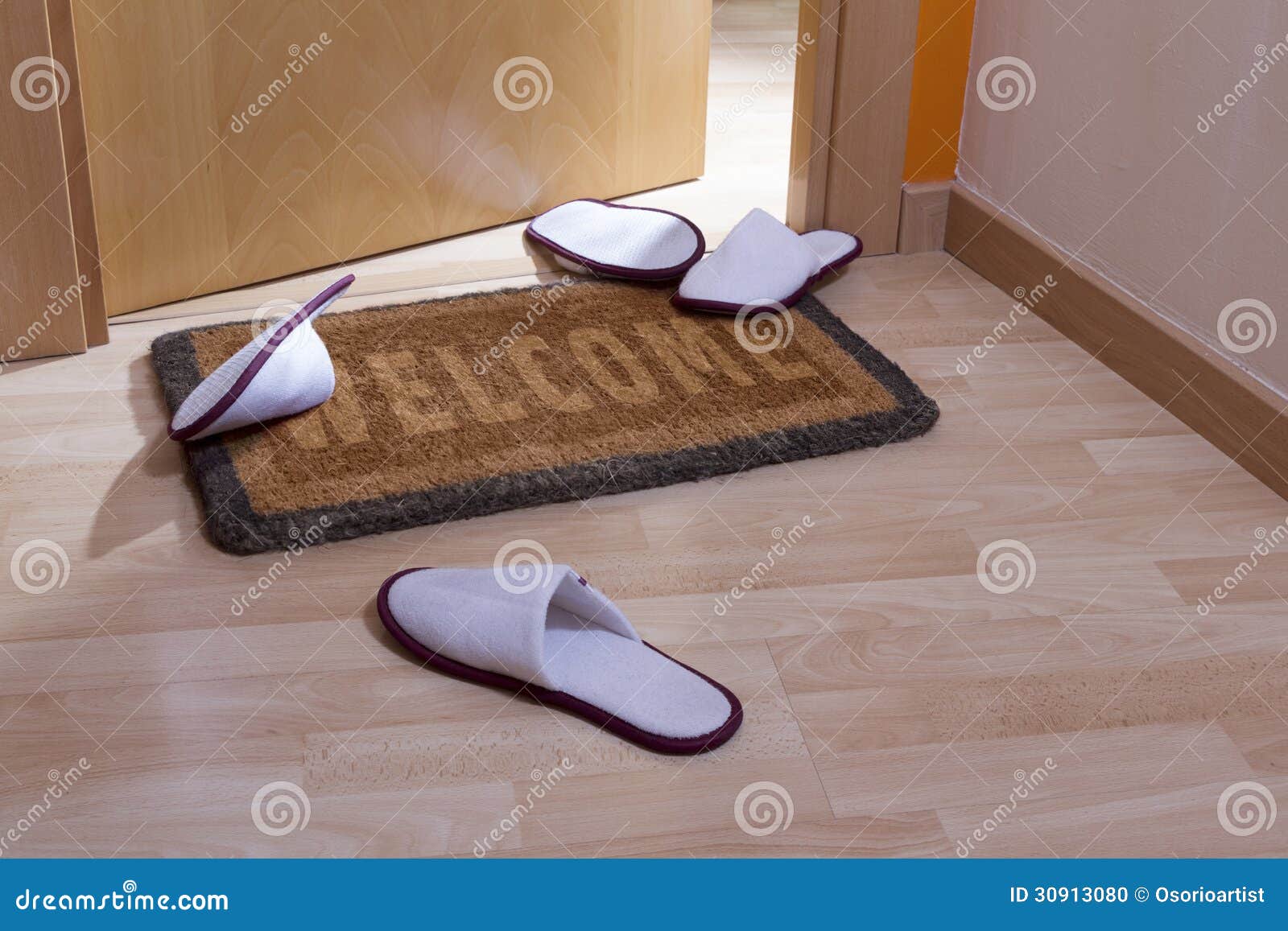 Welcome Home Doormat With Open Door Stock Photo - Image of house ...