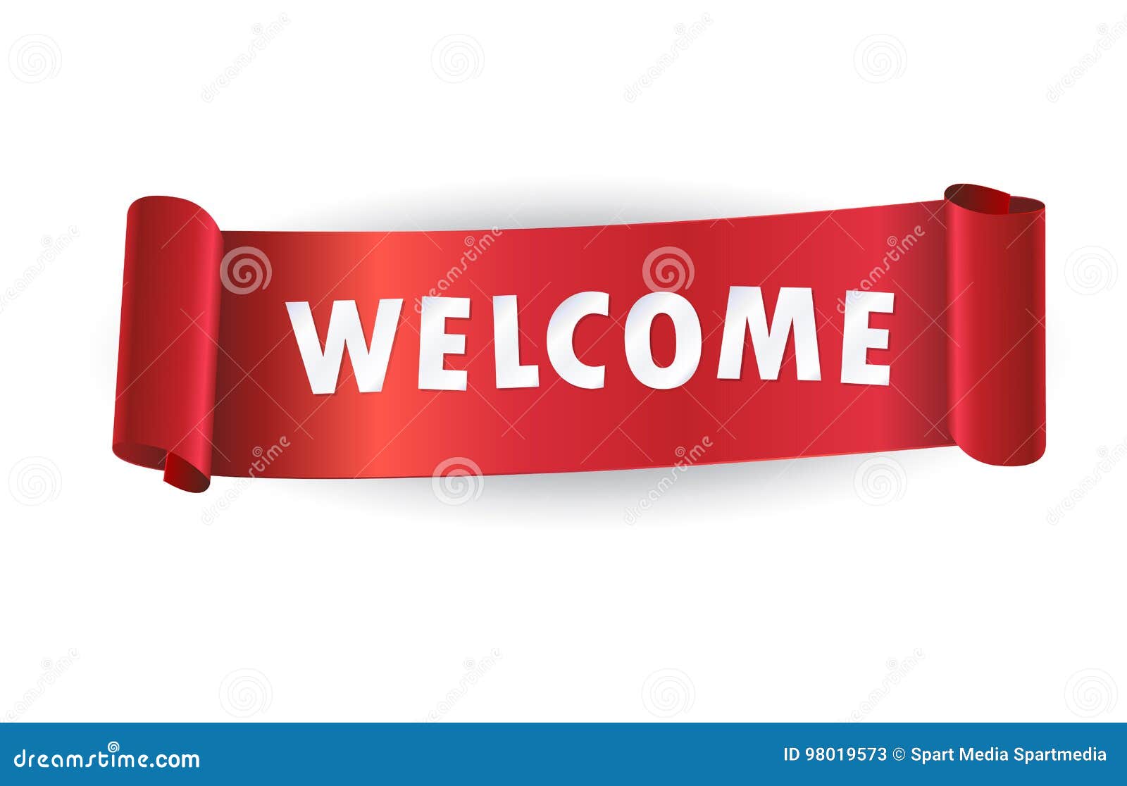 Welcome Logo Red Curled Ribbon Banner Stock Vector Illustration