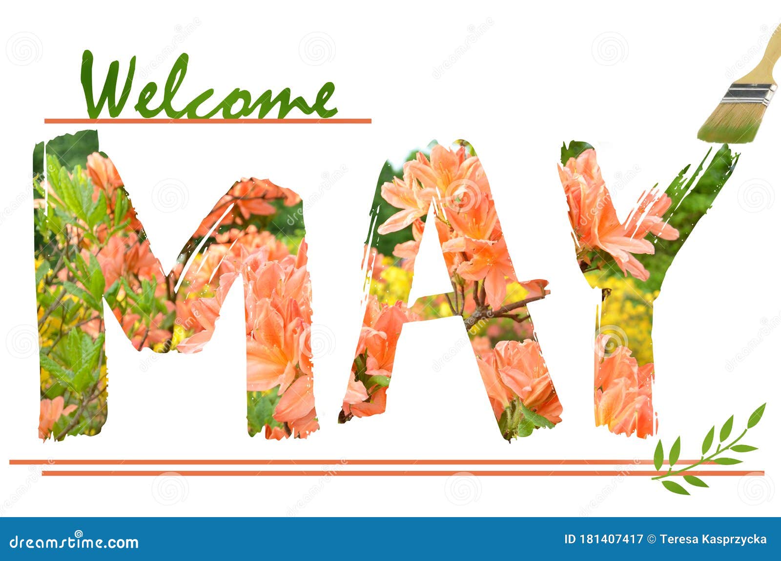 welcome may background with azalea flowers