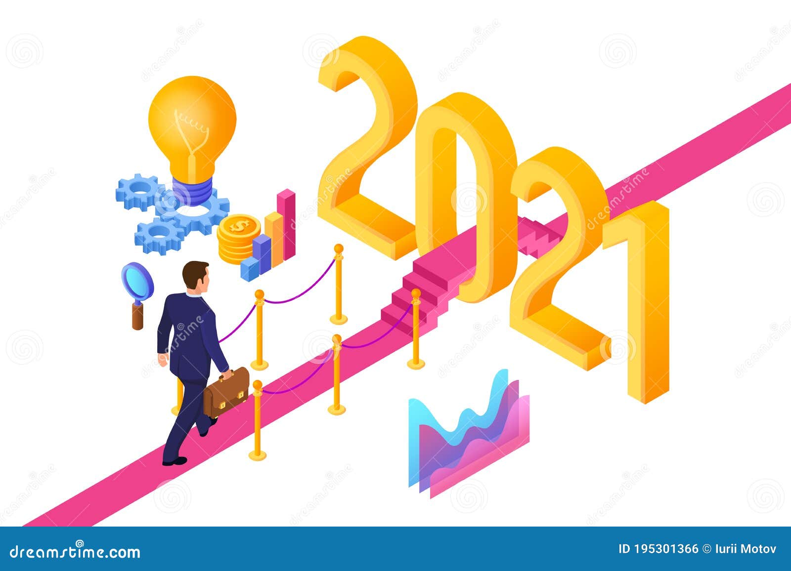 Welcome 2021. New Year. Path To New Year. Businessman with Briefcase in 
