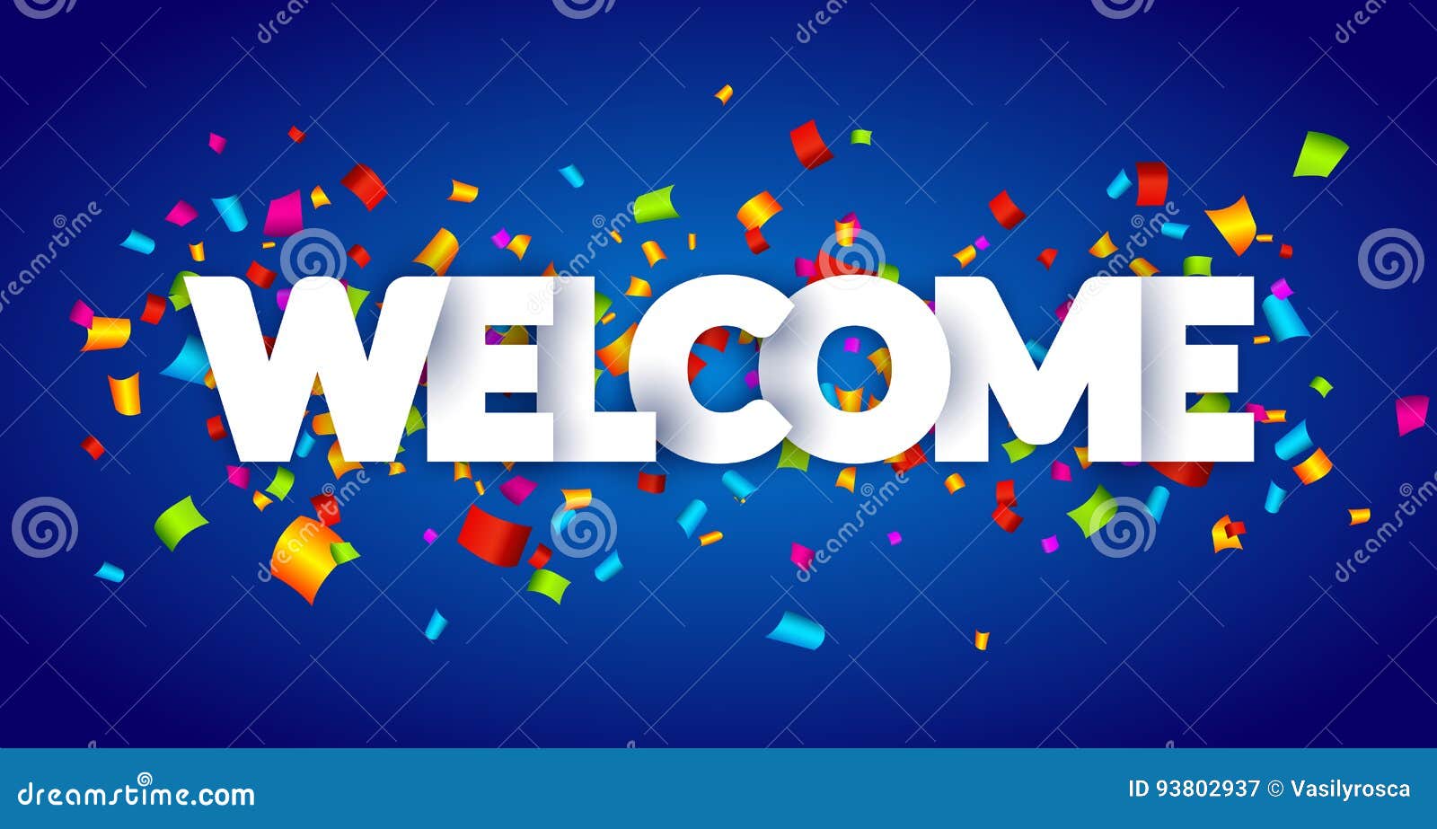 Welcome Sign Letters With Confetti Background Celebration Greeting