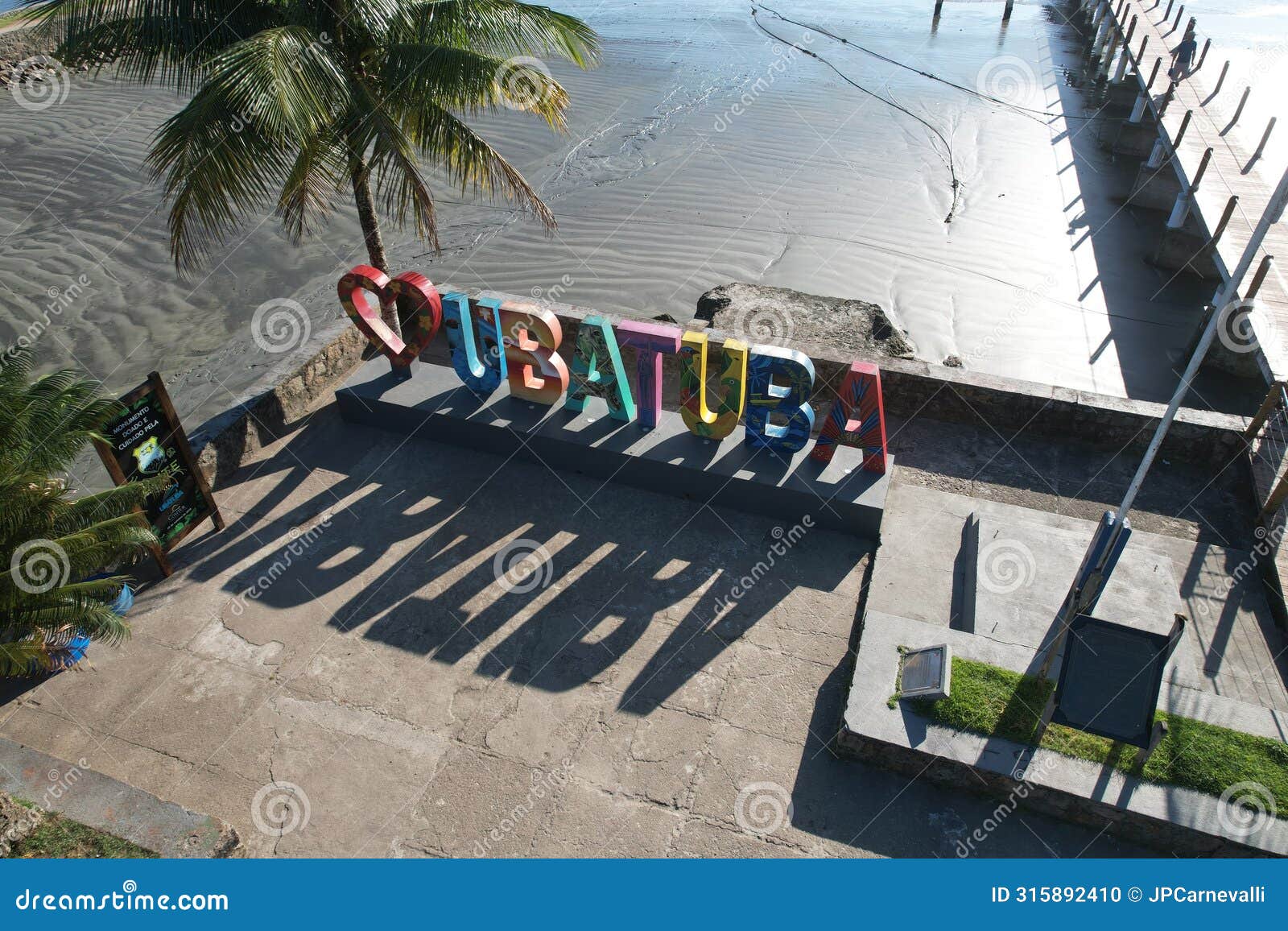 welcome sign of ubatuba, seen from drone