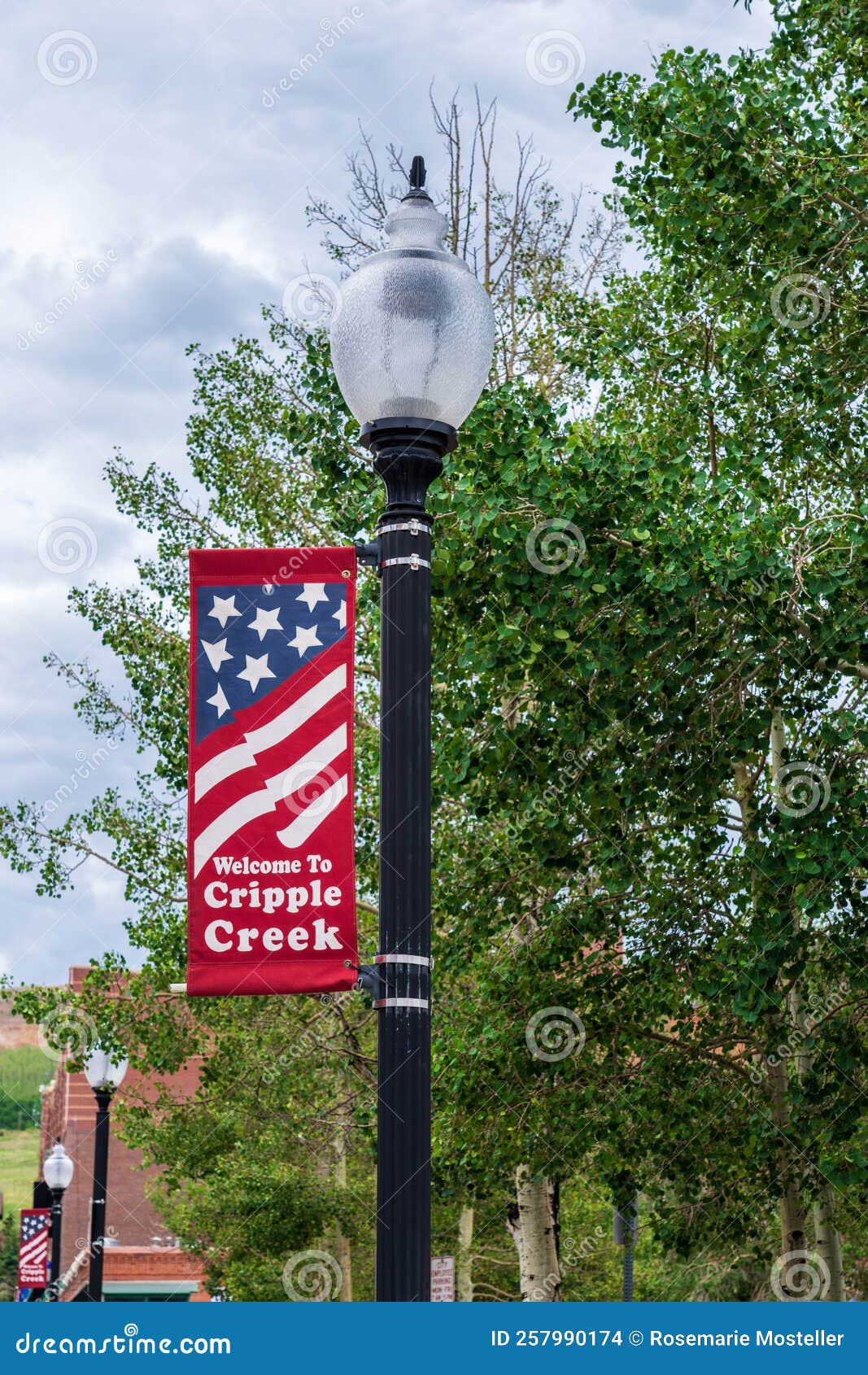 To Cripple Creek Banner on a Lamp Post Editorial Stock Image