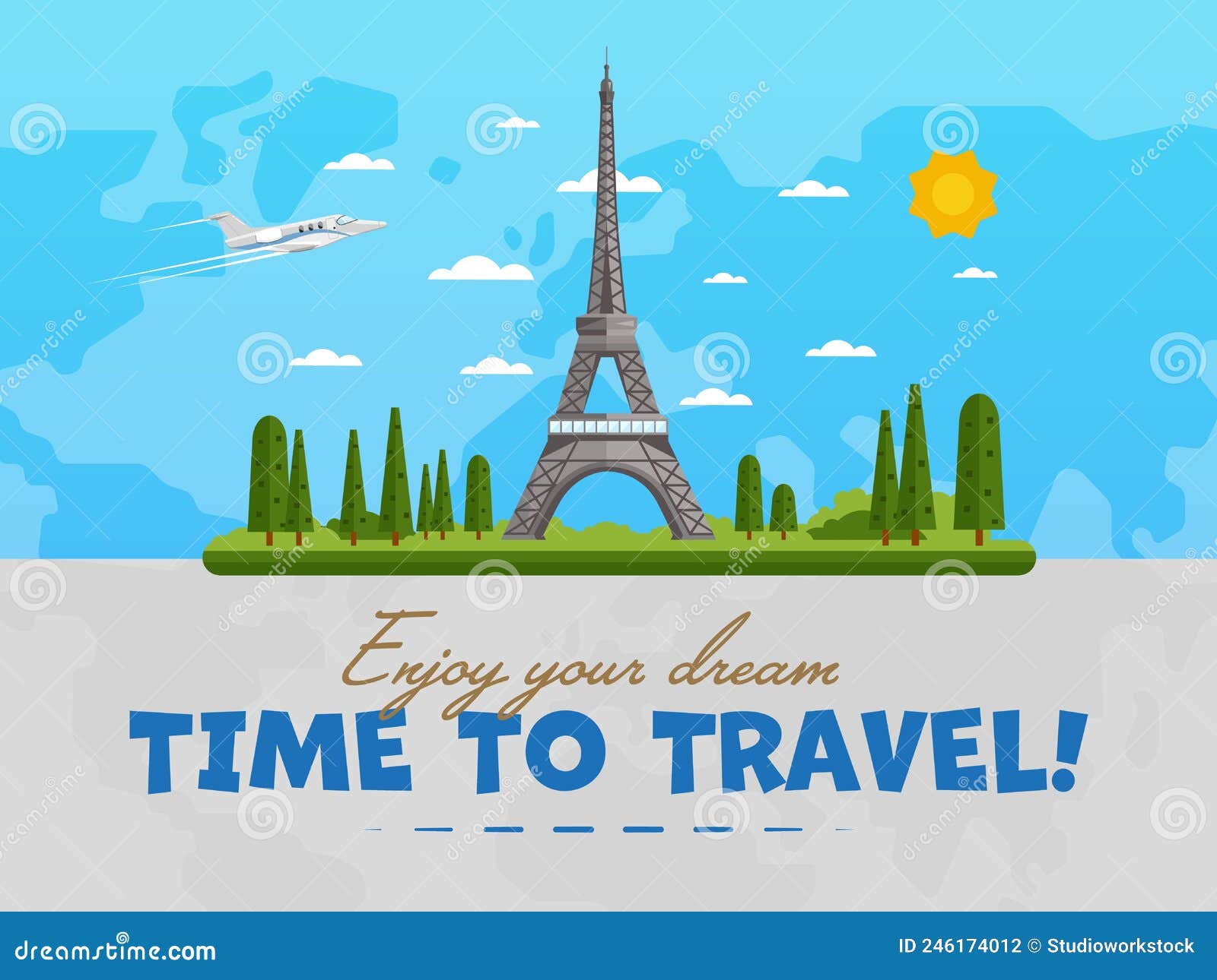 Welcome To France Poster with Famous Attraction Stock Vector ...