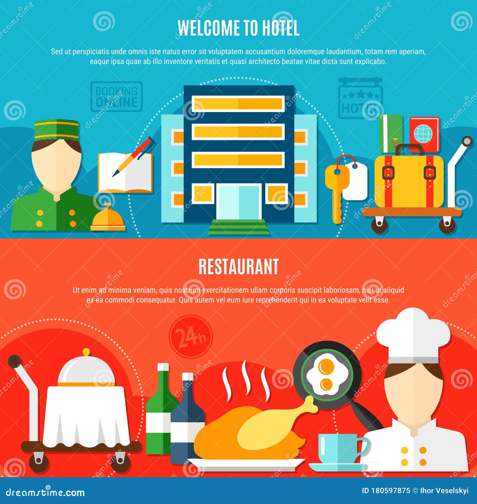 To Hotel Horizontal Banners Stock Illustration Illustration of hotel, doorman 180597875