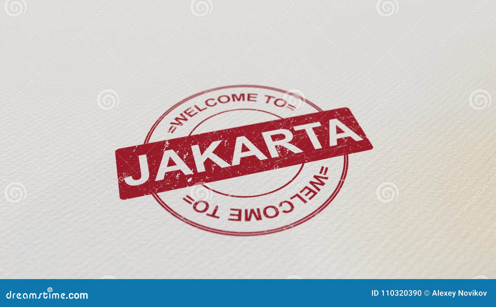 WELCOME TO JAKARTA Stamp Red Print on the Paper. 3D Rendering Stock