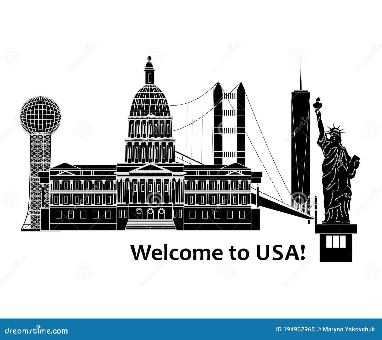 Welcome to USA stock vector. Illustration of flat, skyscraper - 194902965