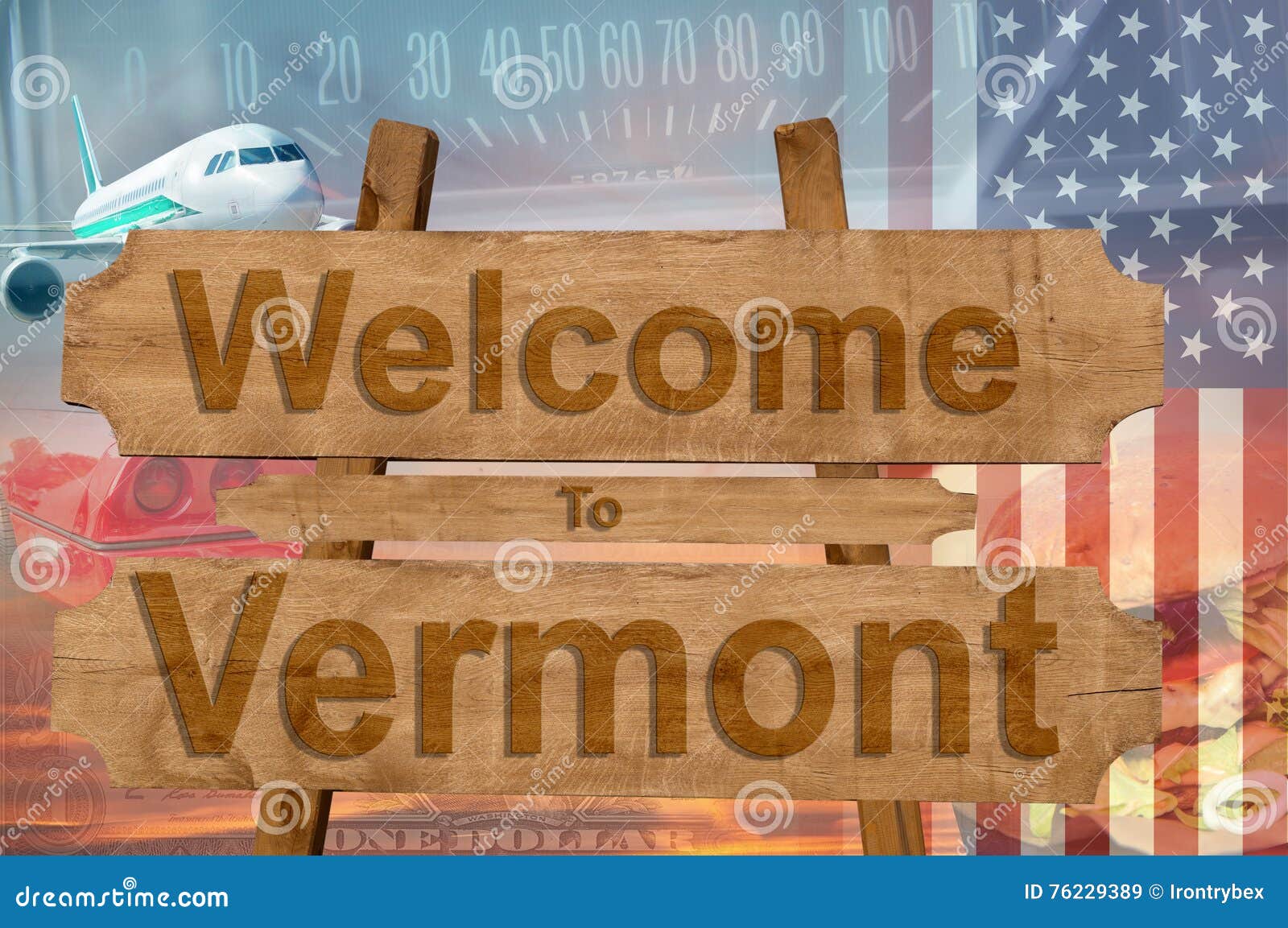 Welcome To Vermont State In Usa Sign On Wood Travell Theme Stock Image