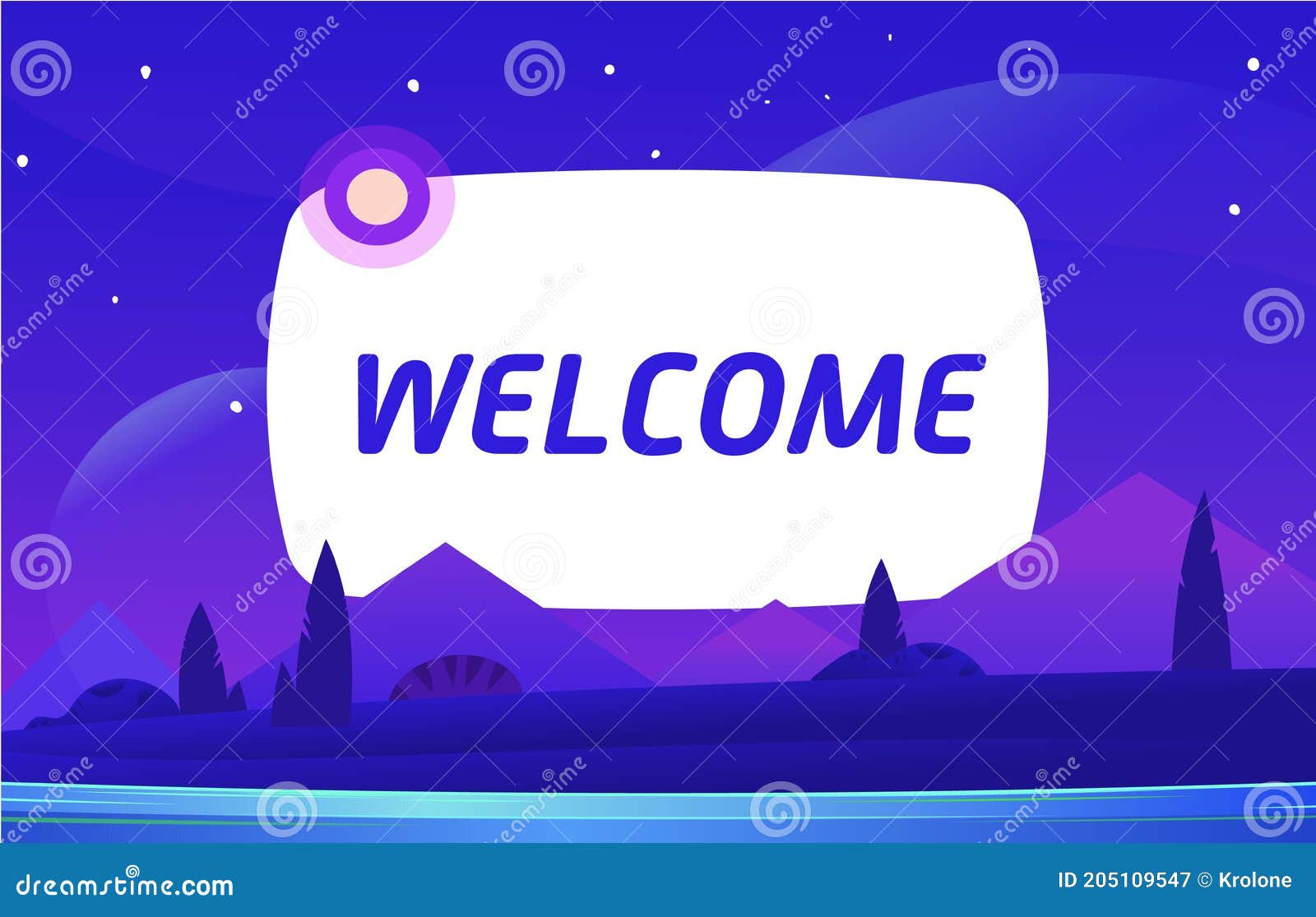 WELCOME Vector Night Environment with Sky Clouds. Moonlight. Stock ...