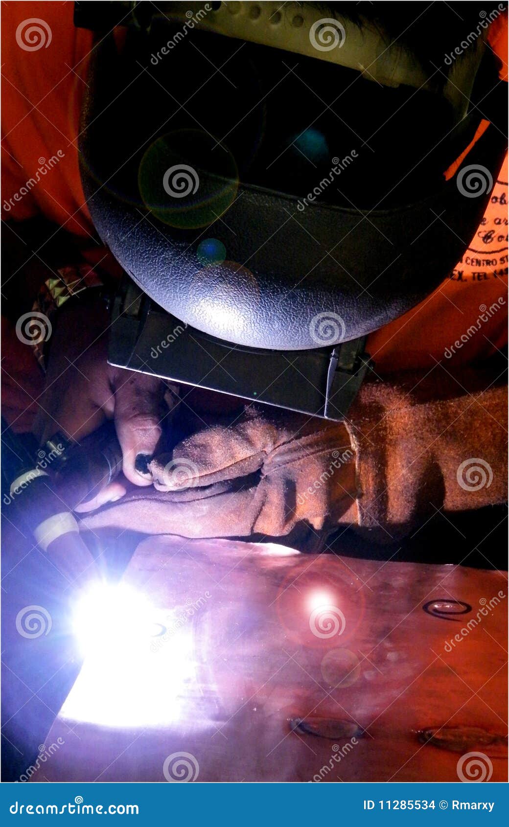 Welder of a copper plate stock photo. Image of metallic 11285534