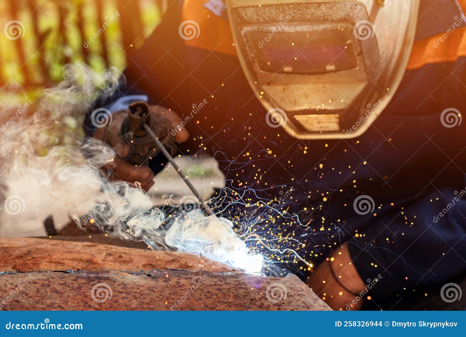 Welder Erecting Technical Steel. Industrial Steel Welder in Factory