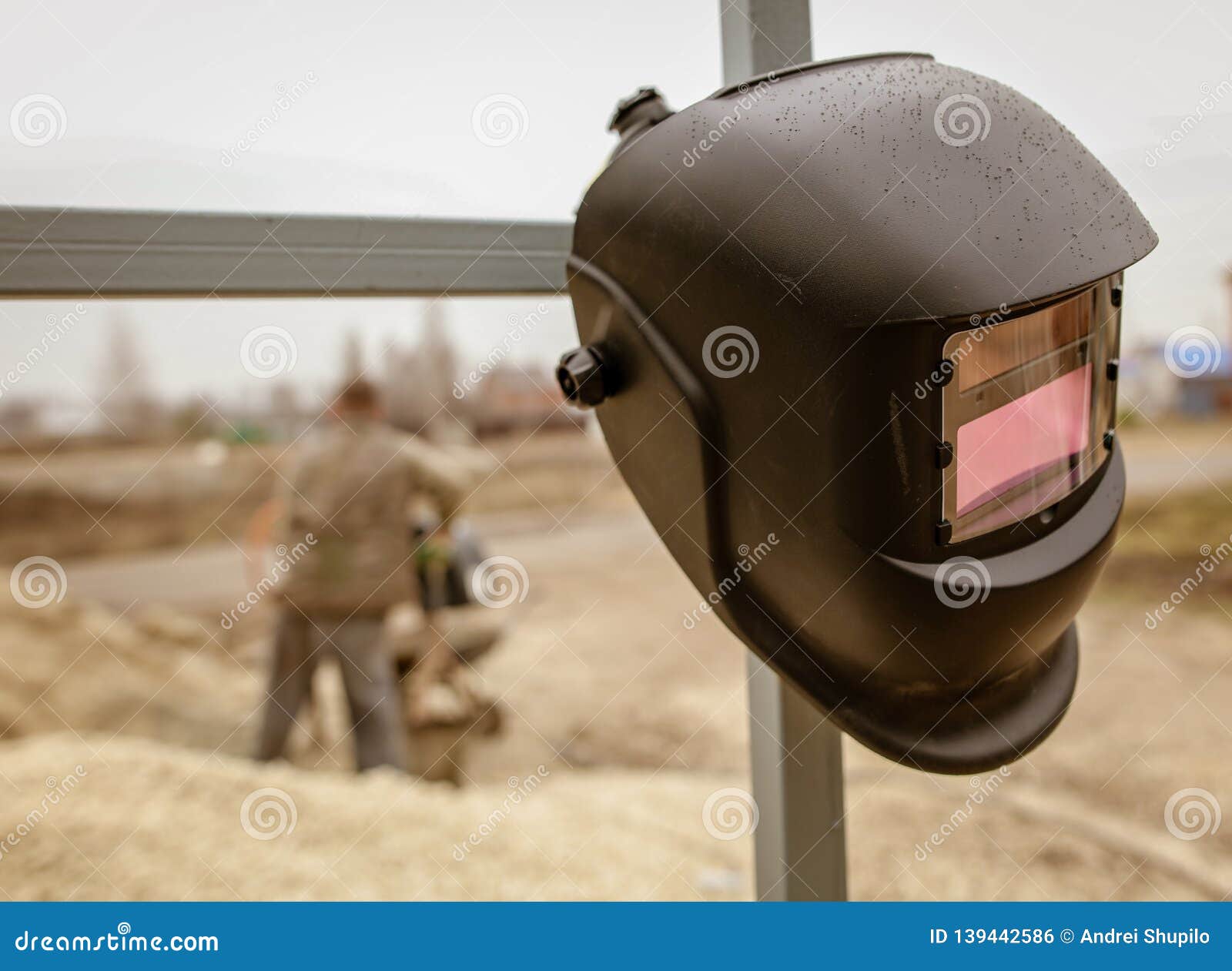 Welder Helmet at the Construction Site Stock Photo Image of work