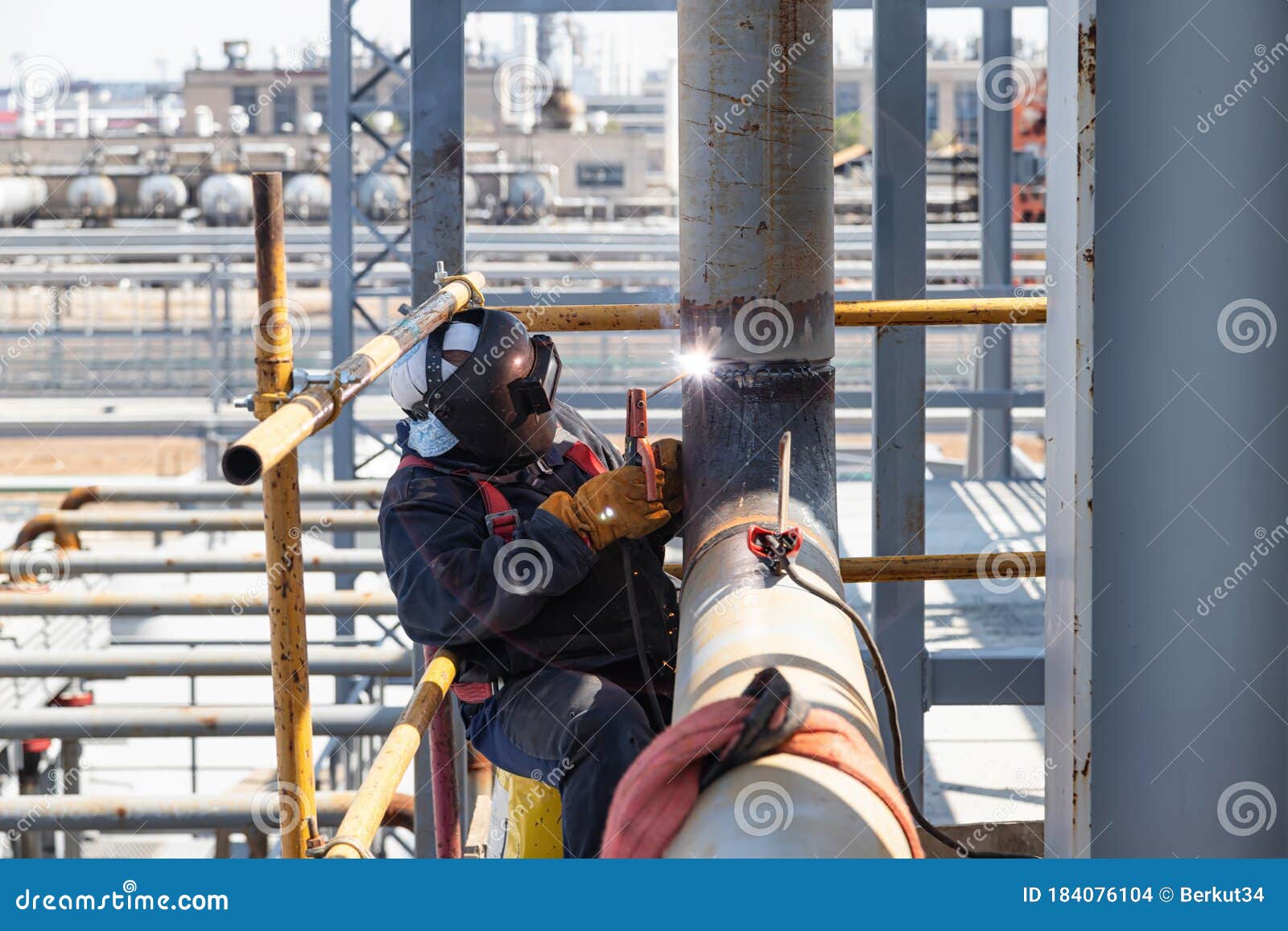 Manual Arc Welding of Pipelines on an Open Site Stock Photo Image of