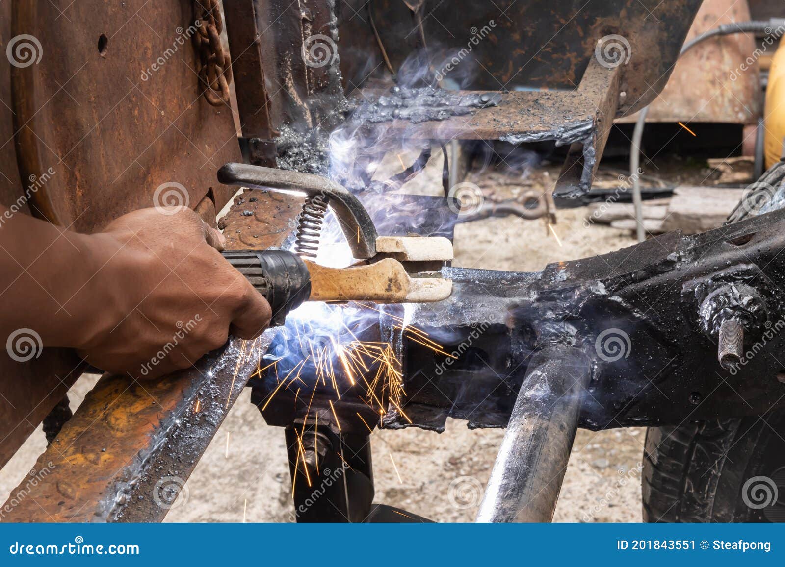 Welder Welding Rear Car Chassis by Electrode Arc Welding Technique
