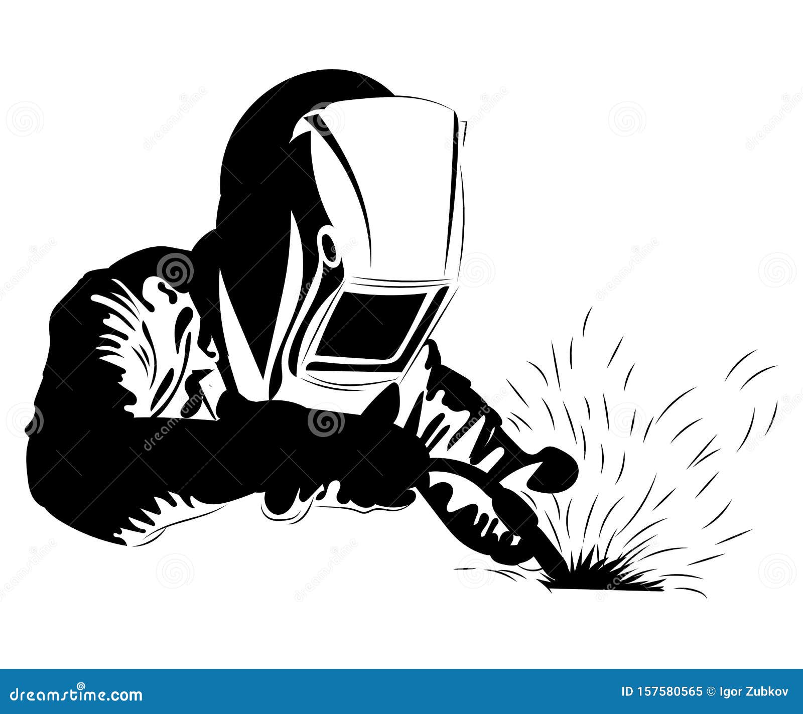 Welder Welds Metal. Black and White Illustration of a Welder in Work