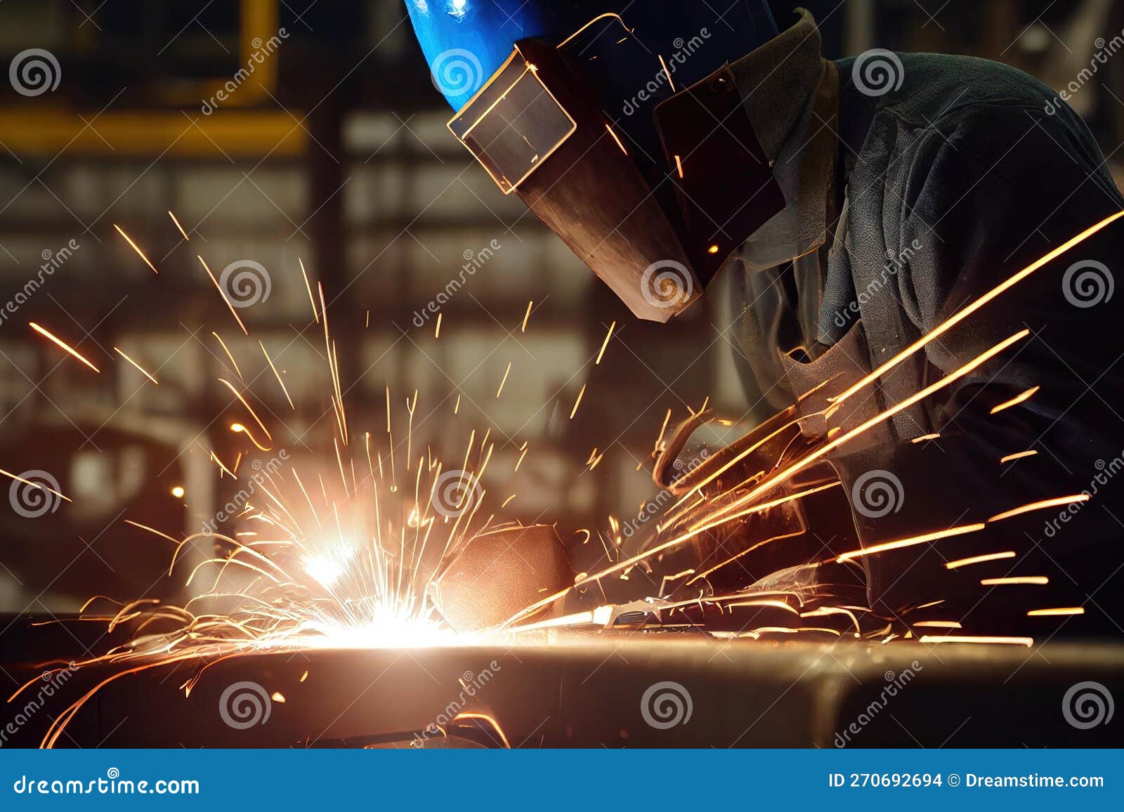Welder Working with Metal Parts Welding Process. Stock Illustration