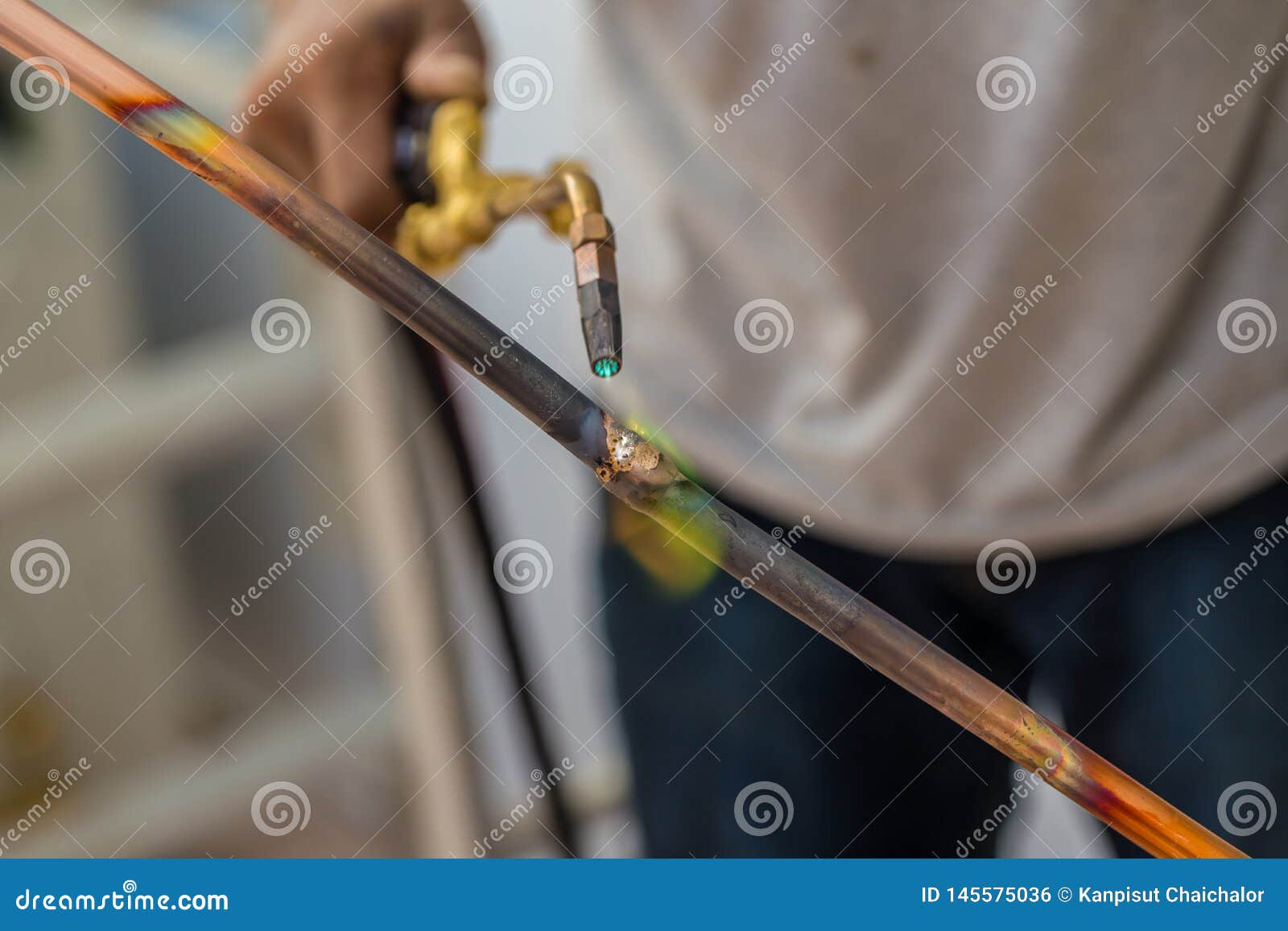 Welding Of Copper Pipe Of A Methane Gas Pipeline Or Of A Conditioning Or Water System Welding Soldering Copper Pipes Stock Photo Image Of Contractor Conditioning 145575036