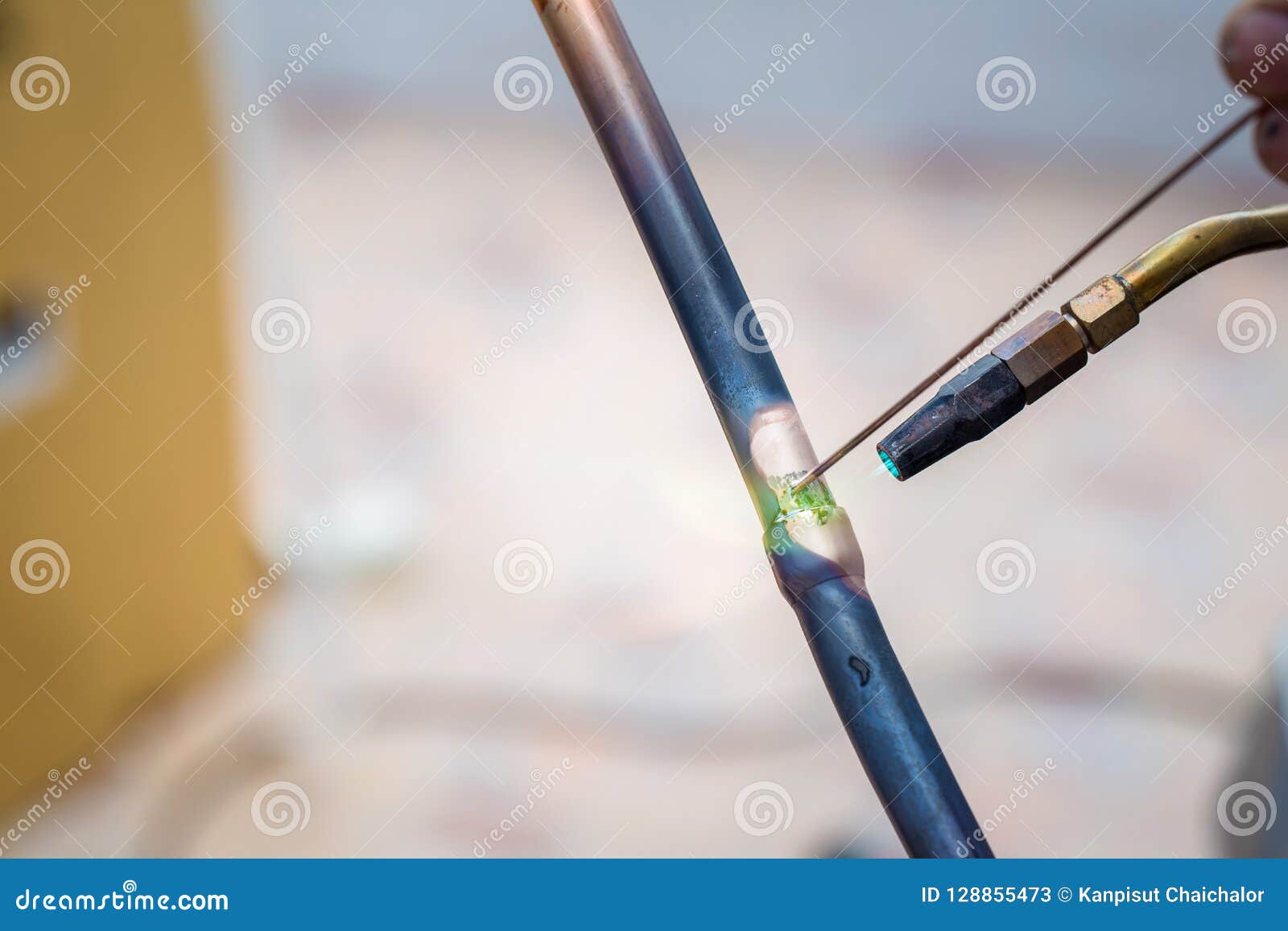 Welding Of Copper Pipe Of A Methane Gas Pipeline Or Of A Conditioning Or Water System Welding Soldering Copper Pipes Stock Image Image Of Cutter Metal 128855473