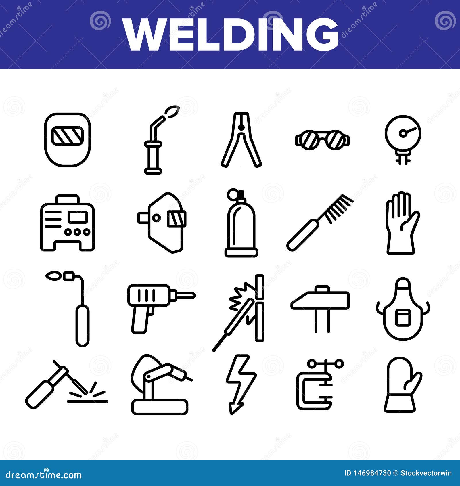 welding equipment linear icons  set