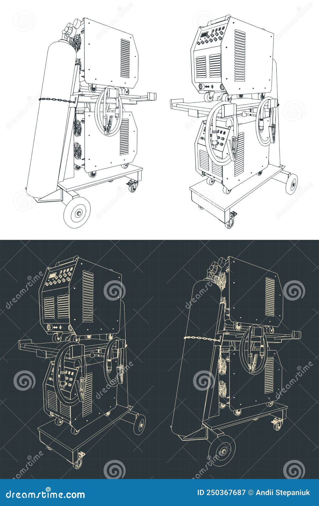 Welding Machines on the Welding Cart Drawings Stock Vector