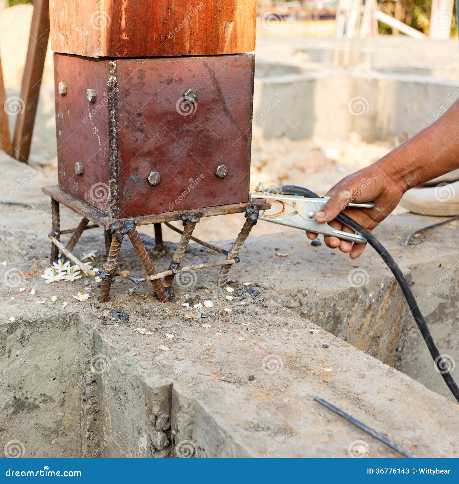 Welding Metal and Wood by Electrode with Bright Electric Arc Stock