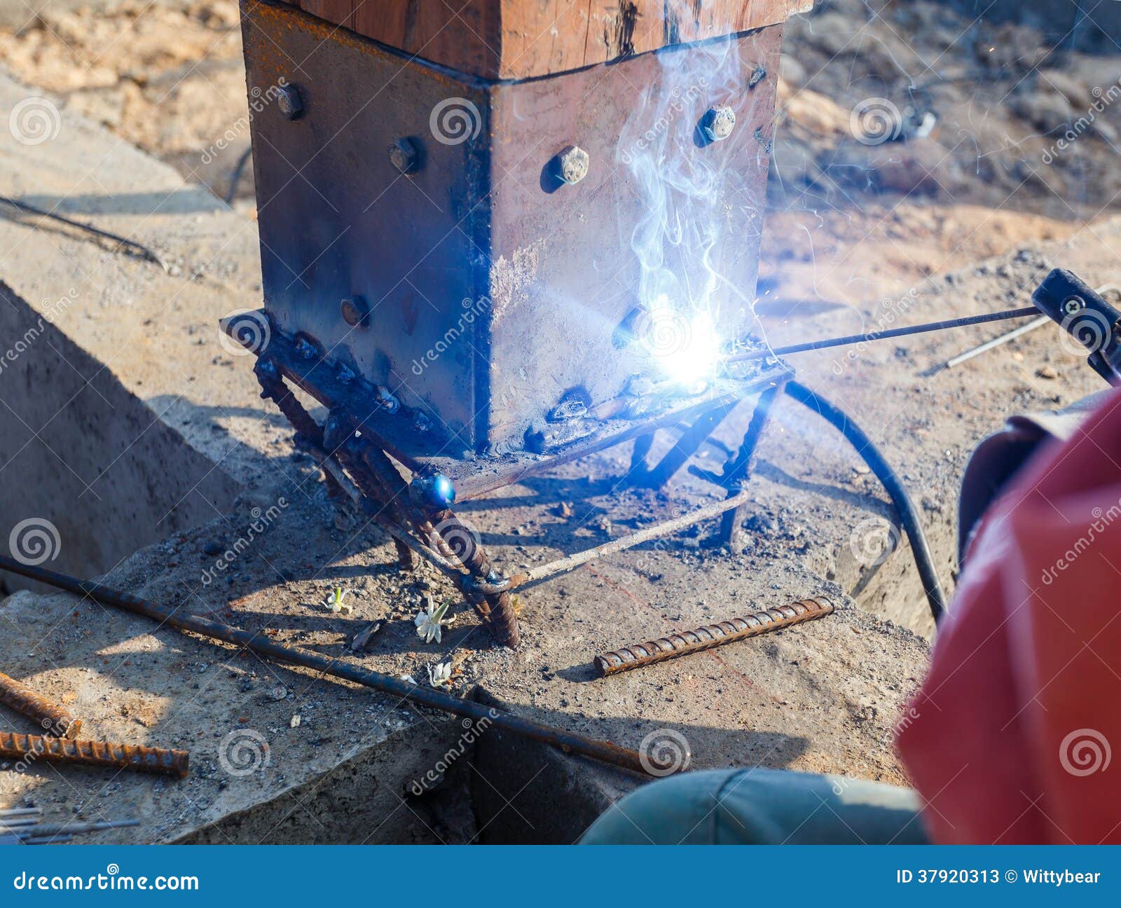 Welding Metal and Wood by Electrode with Bright Electric Arc Stock