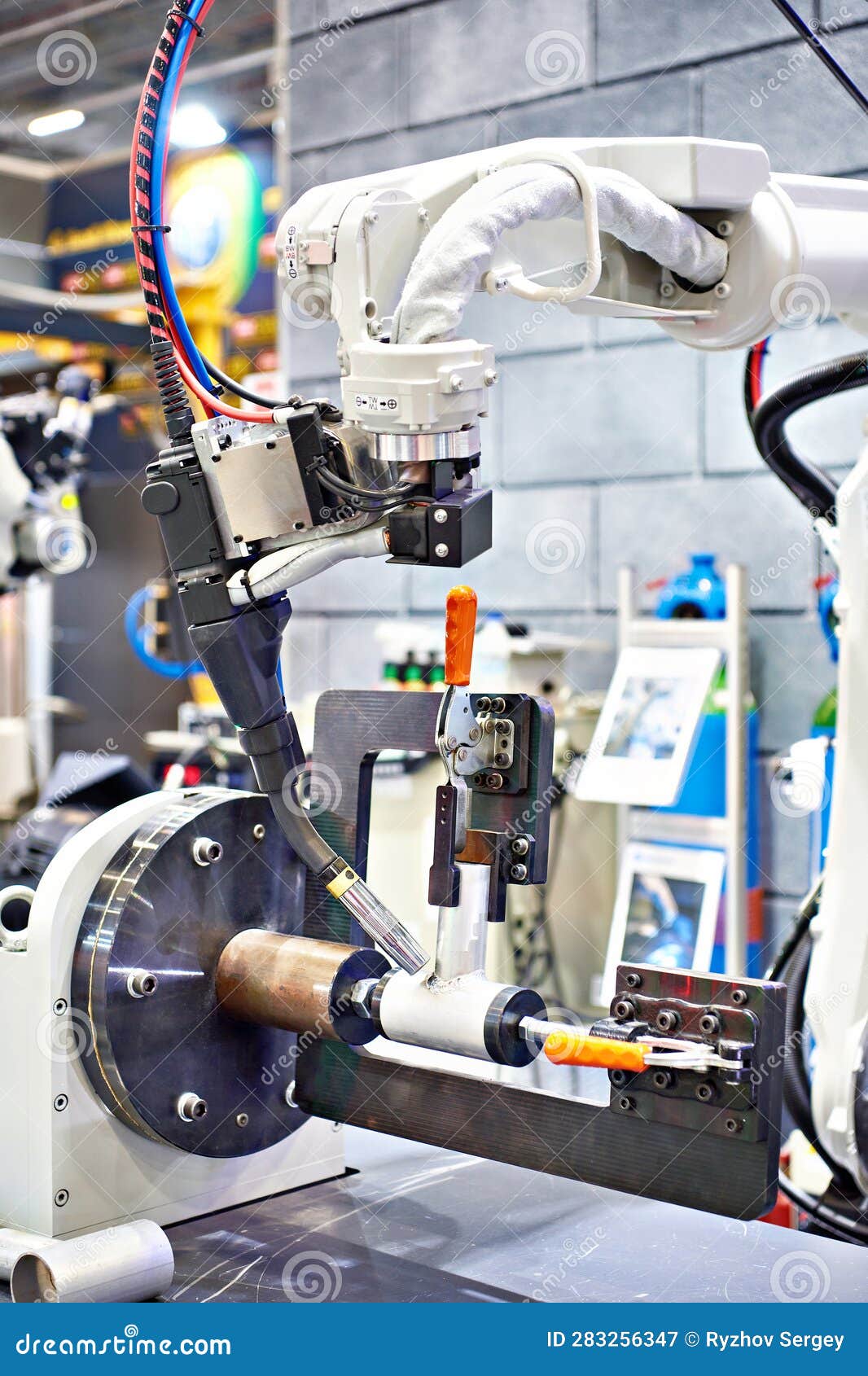 Welding Robotic Arm Industry and Metal Part Stock Image Image of