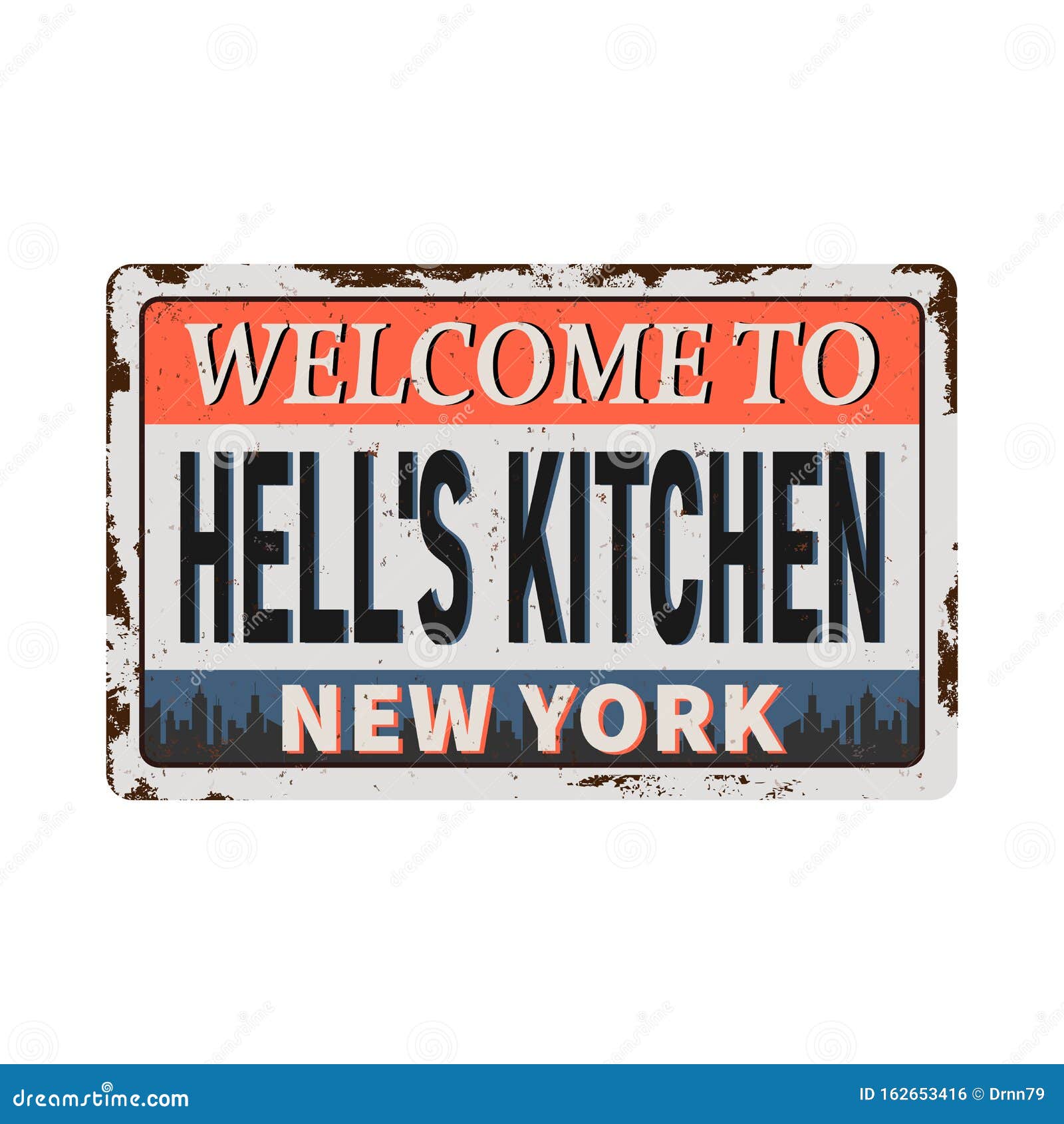 Compatibel met Gelijk gebed Welkom in Hell's Kitchen New York, Oud Roestel Metaal Bord Op Een Witte  Achtergrond, Vectorillustratie Vector Illustratie - Illustration of  bijtend, kaart: 162653416