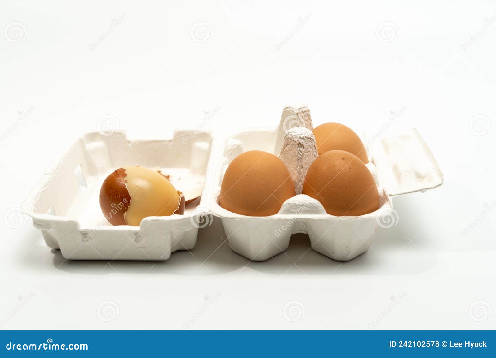Wellcooked Roasted Eggs that Look Tasty in a Cardboard Box Stock Photo