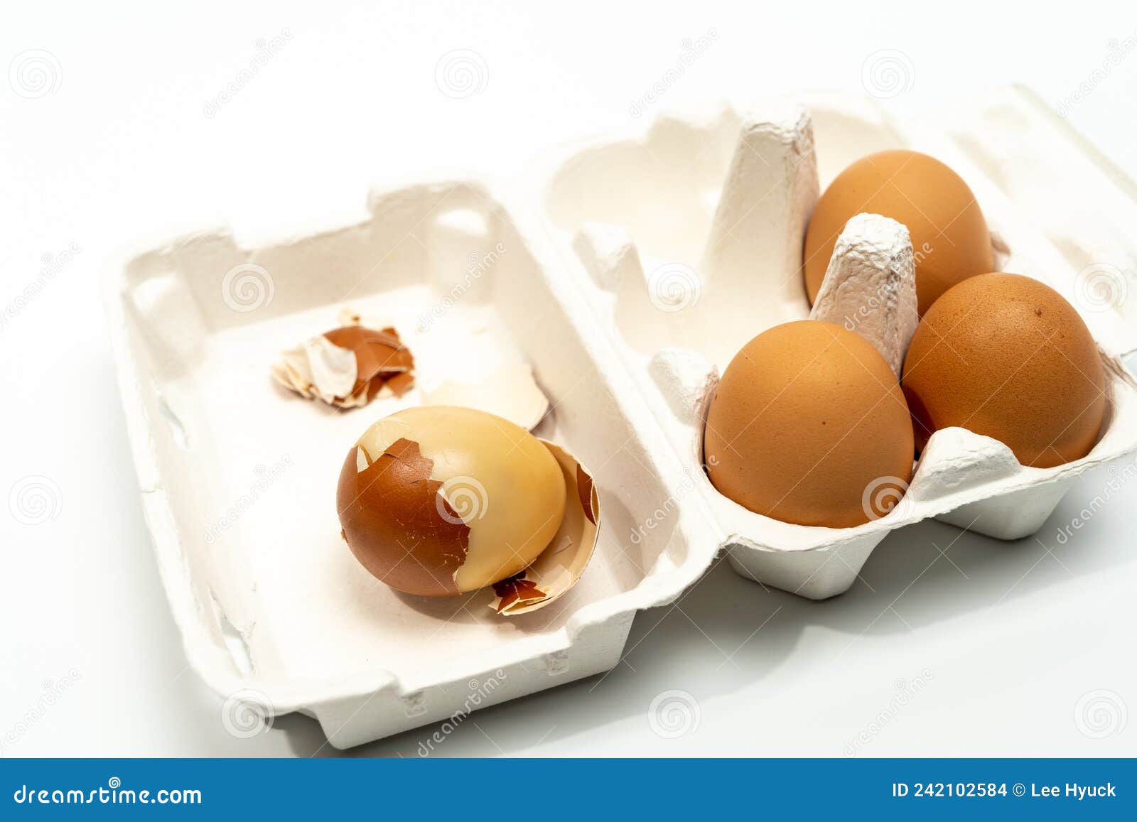 Wellcooked Roasted Eggs that Look Tasty in a Cardboard Box Stock Photo