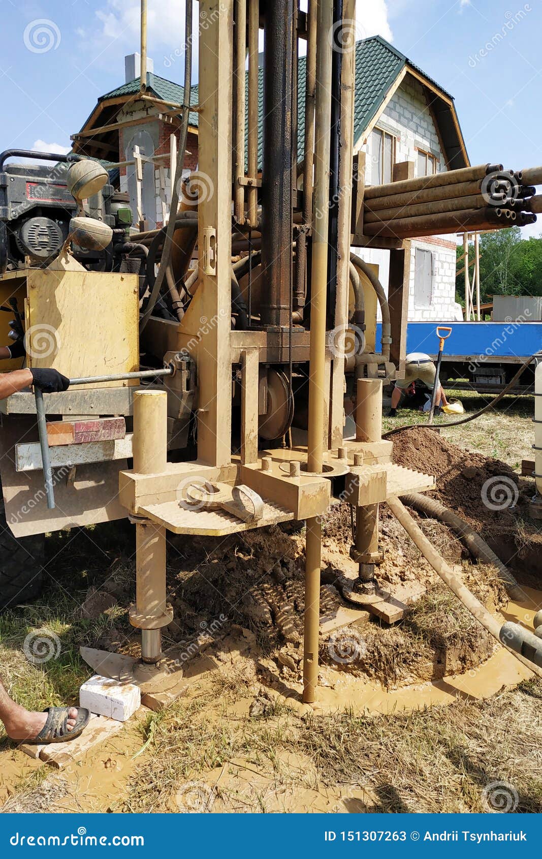 Well Drilling on the Water, the Installation is in the Car, the