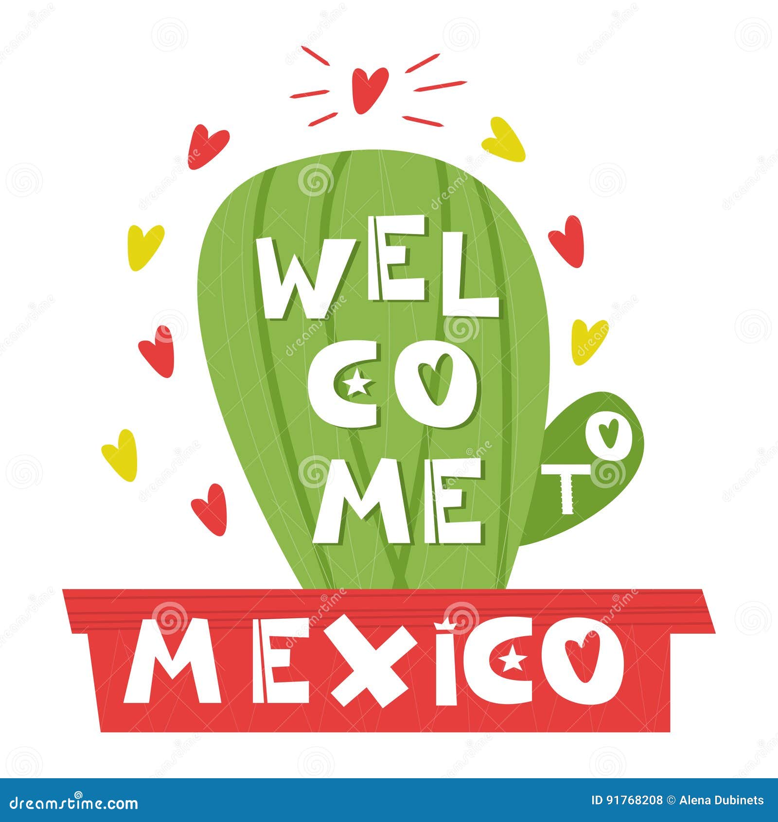 wellcome mexico. cute cartoon lettering. flat  isolate on white background.