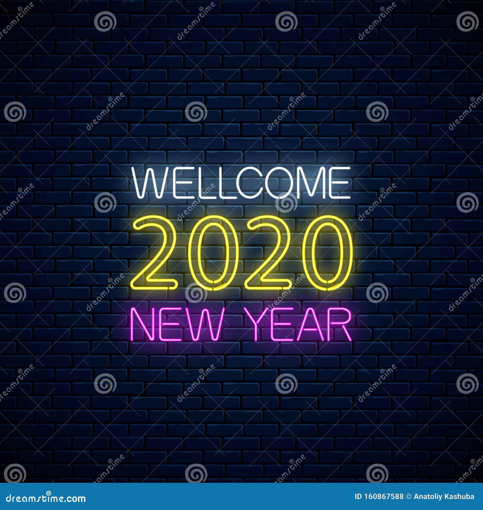 wellcome 2020 new year glowing neon text. 2020 new year seasonal greeting cards or invitation , banner. neon style