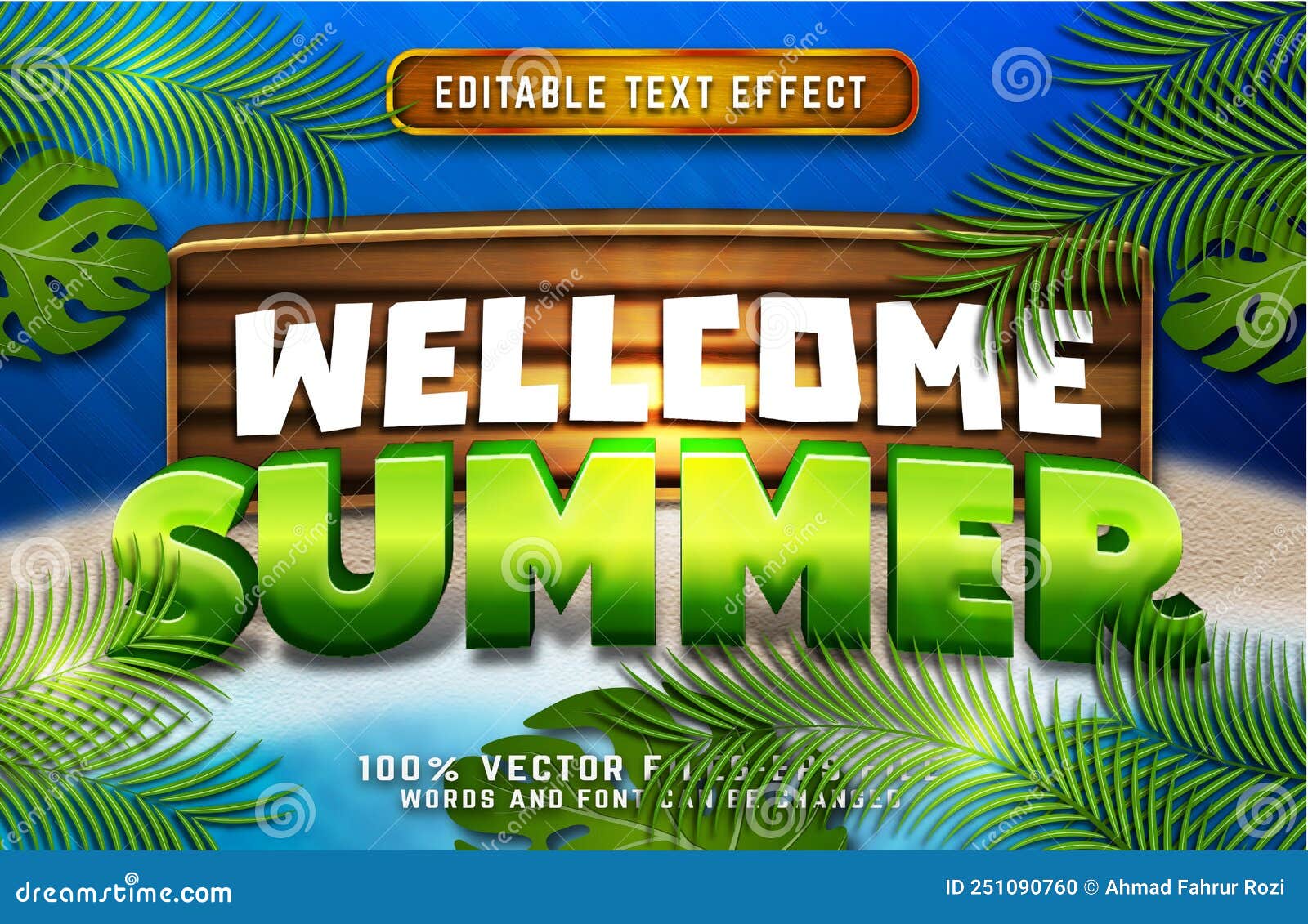 wellcome summer 3d cartoon text effect premium s