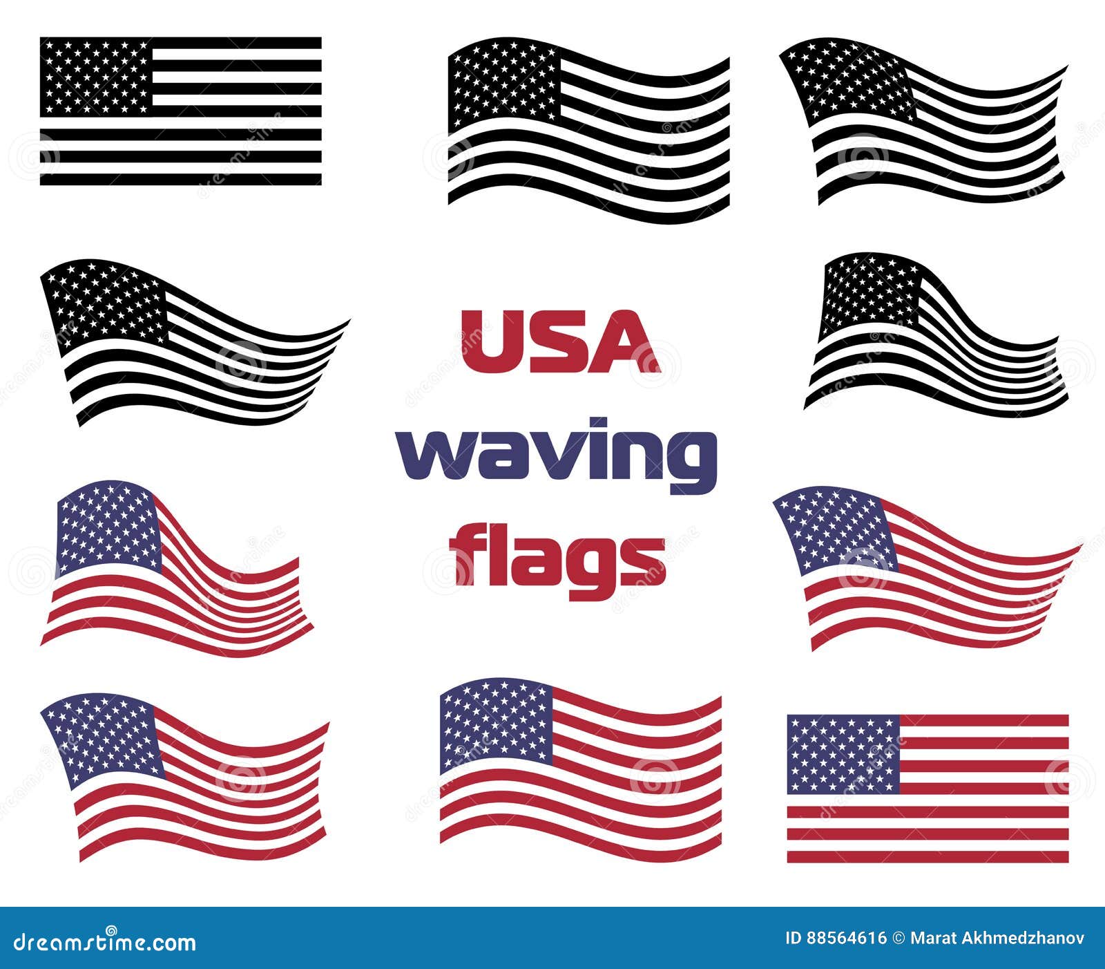 Wellenartig Bewegender Gesetzter Vektor Usa Staatsflagge Schwarzweiss Und Farbe Vektor Abbildung Illustration Von Patriotismus Feiertag 88564616
