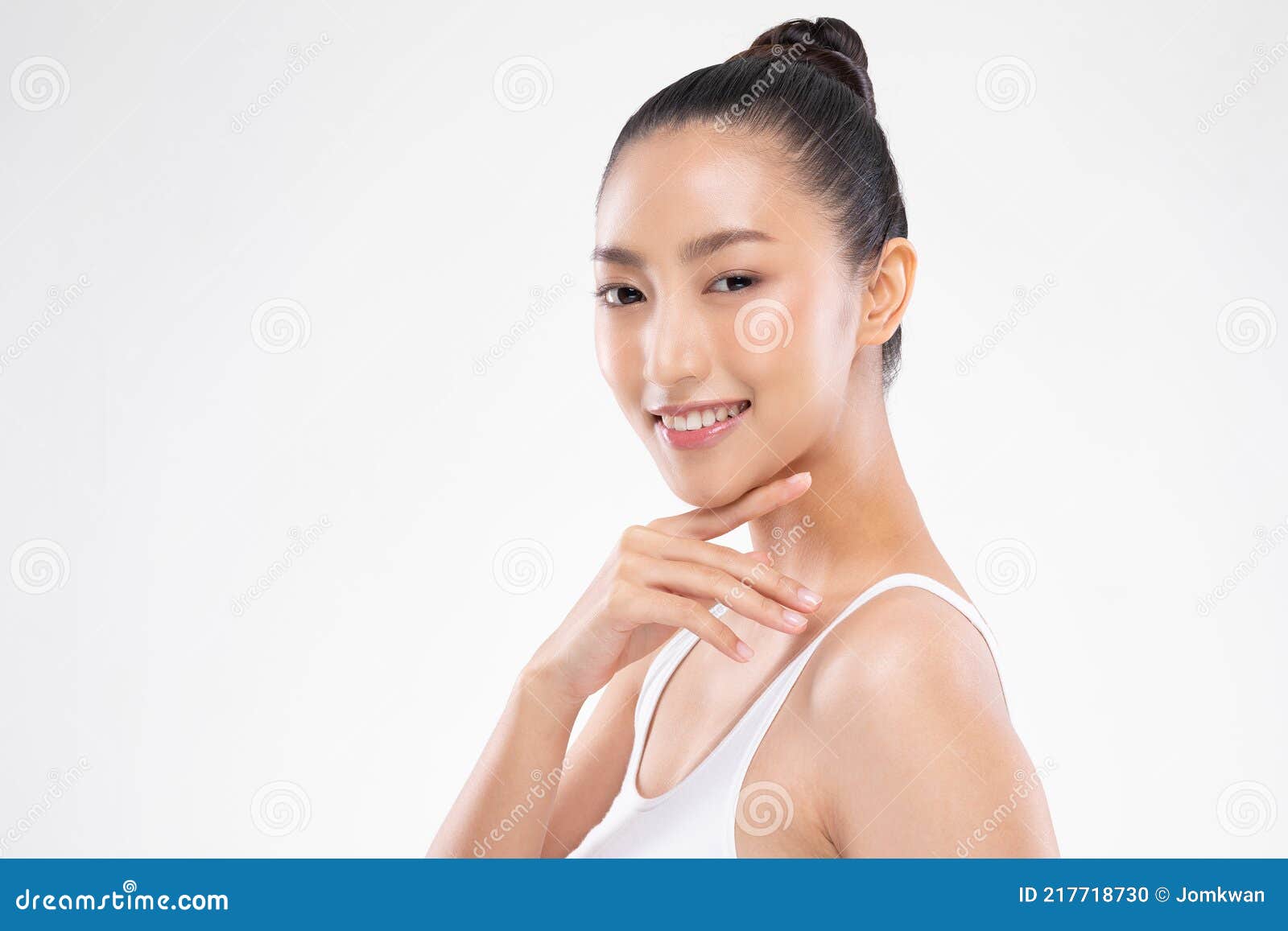Wellness Asian Young Woman Touch Her Chin Clean Fresh and Nutural Pure ...