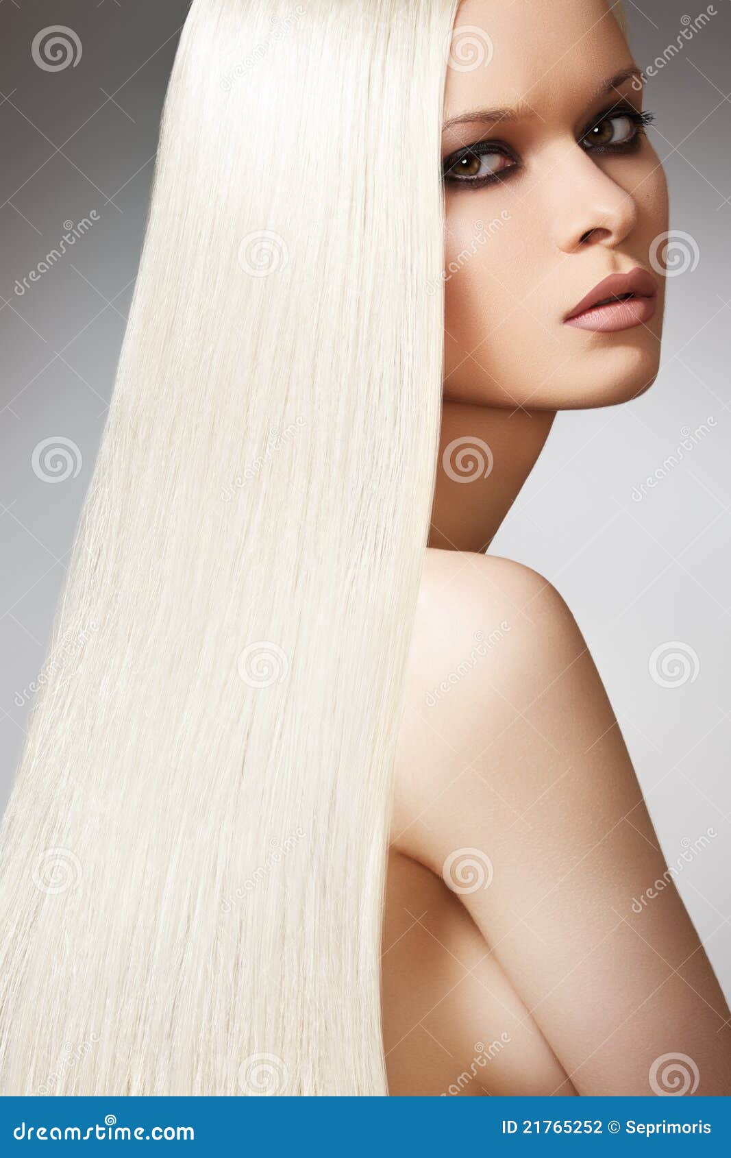 Wellness Beautiful Model, Long Blond Straight Hair Stock ...