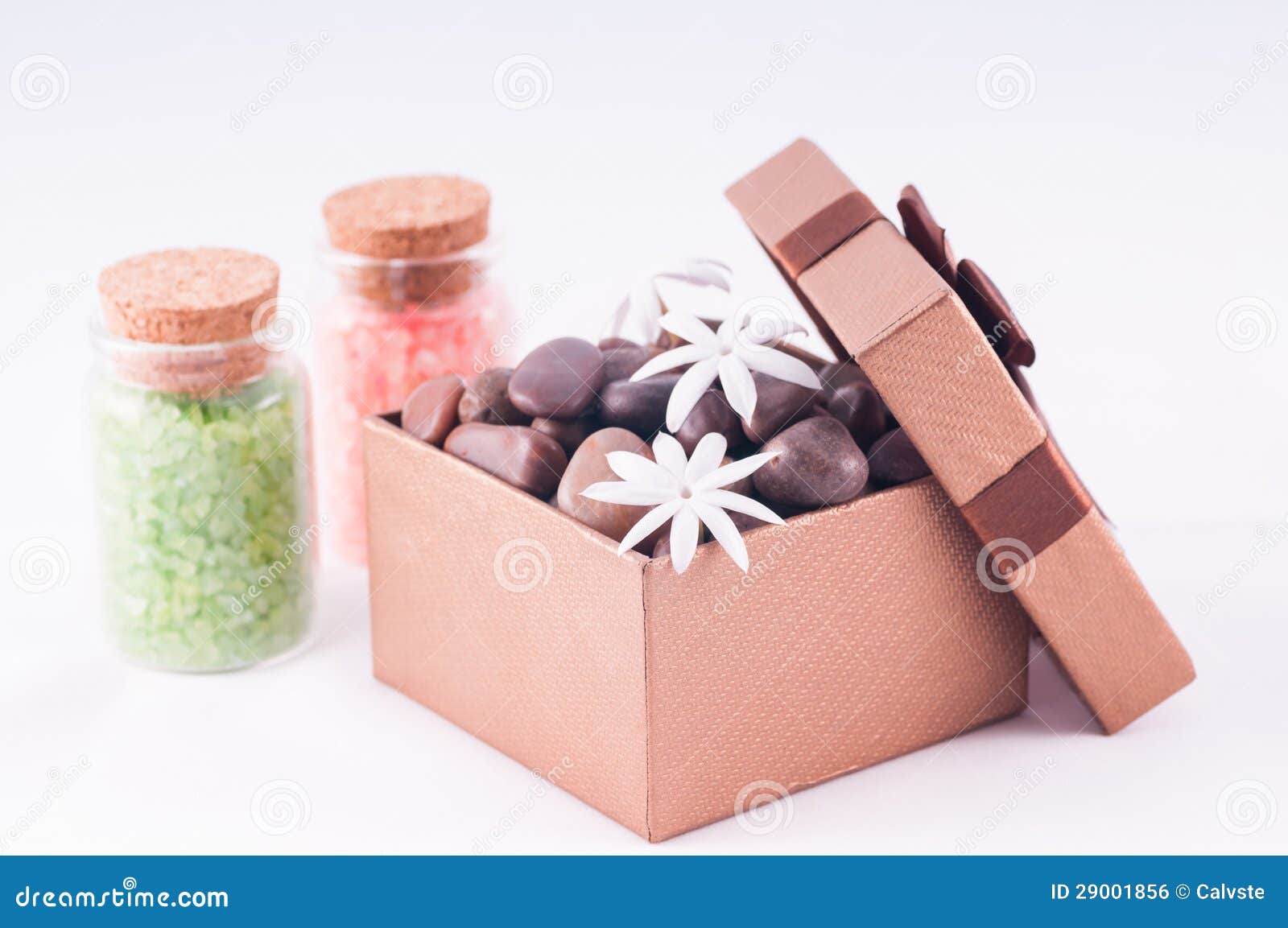 Wellness Bronze Gift Box with Bath Salts Close Up Stock Photo Image