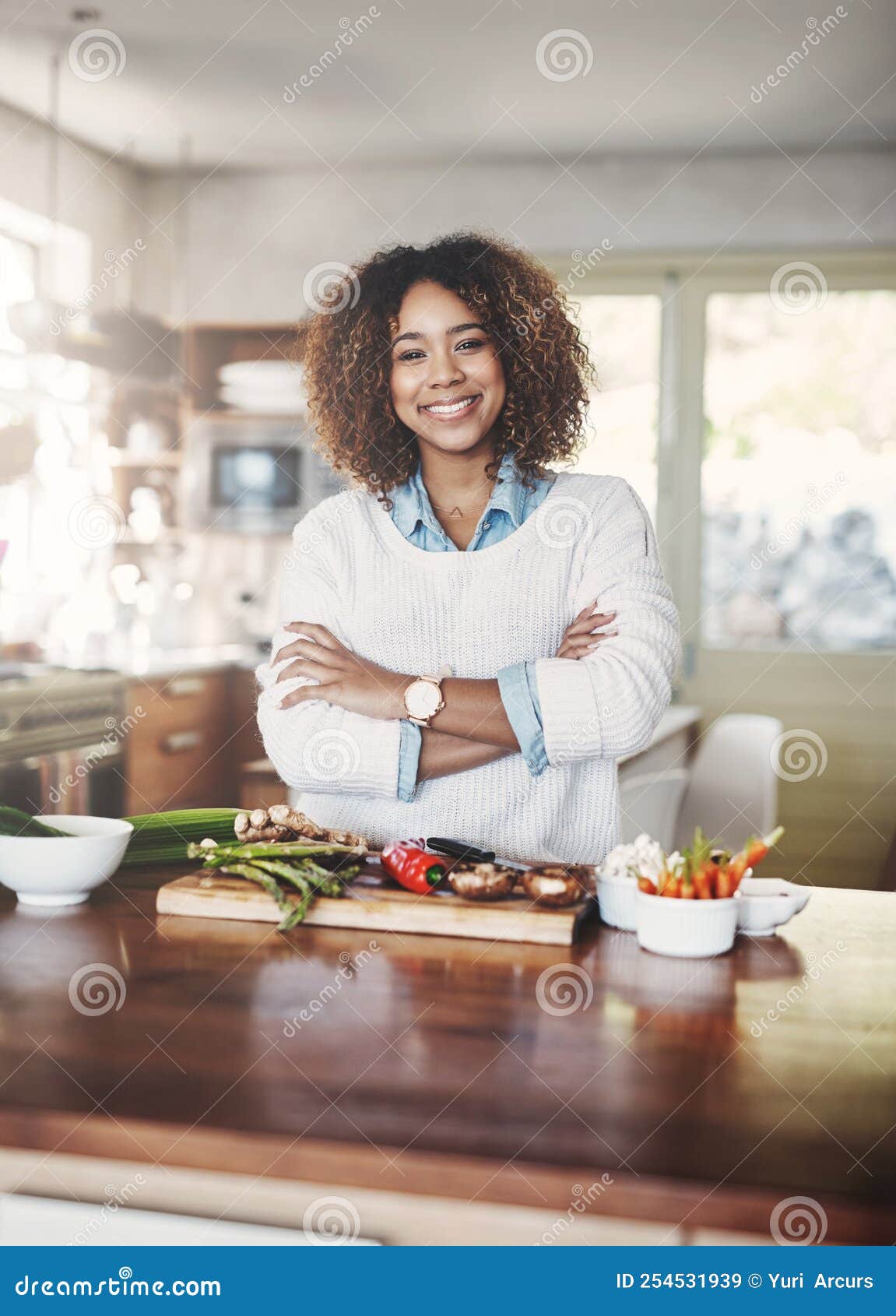 Wellness, Cooking and a Healthy Lifestyle at Home with a Happy Woman  Starting a Weight Loss Journey. Portrait of a Stock Image - Image of  kitchen, african: 254531939