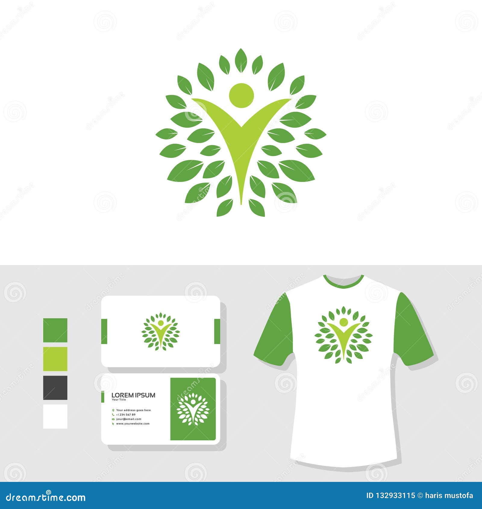 Wellness Logo Design With Business Card And T Shirt Mockup Stock