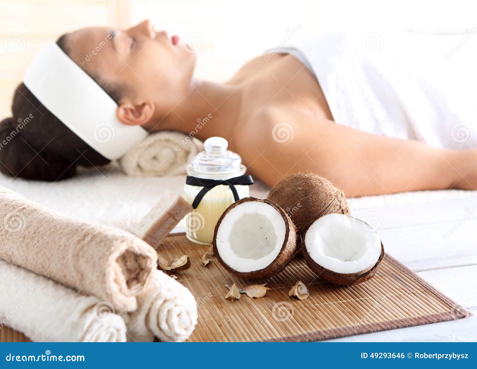 Wellness And Spa Treatment With Coconut Oil Feminine Relaxation Stock