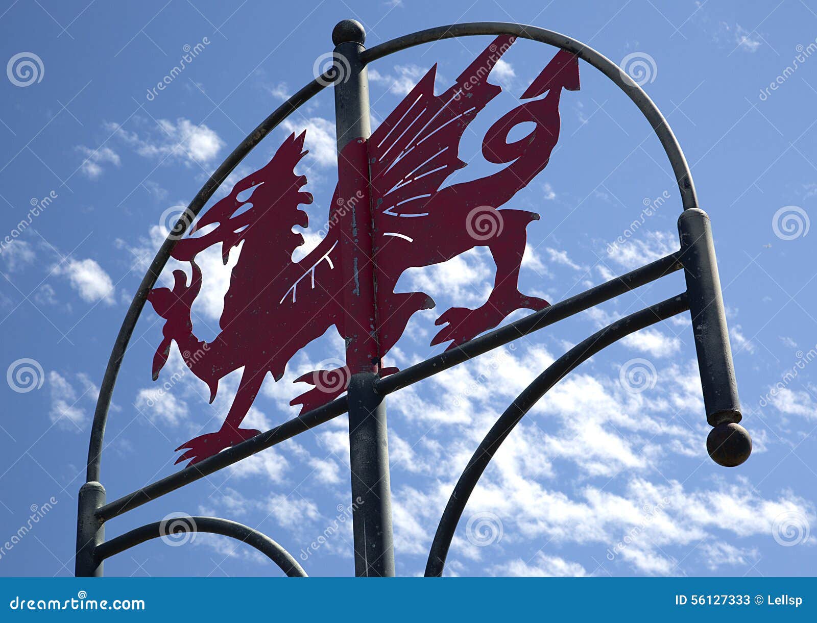 welsh dragon sign, millennium coastal path, llanelli, south wales